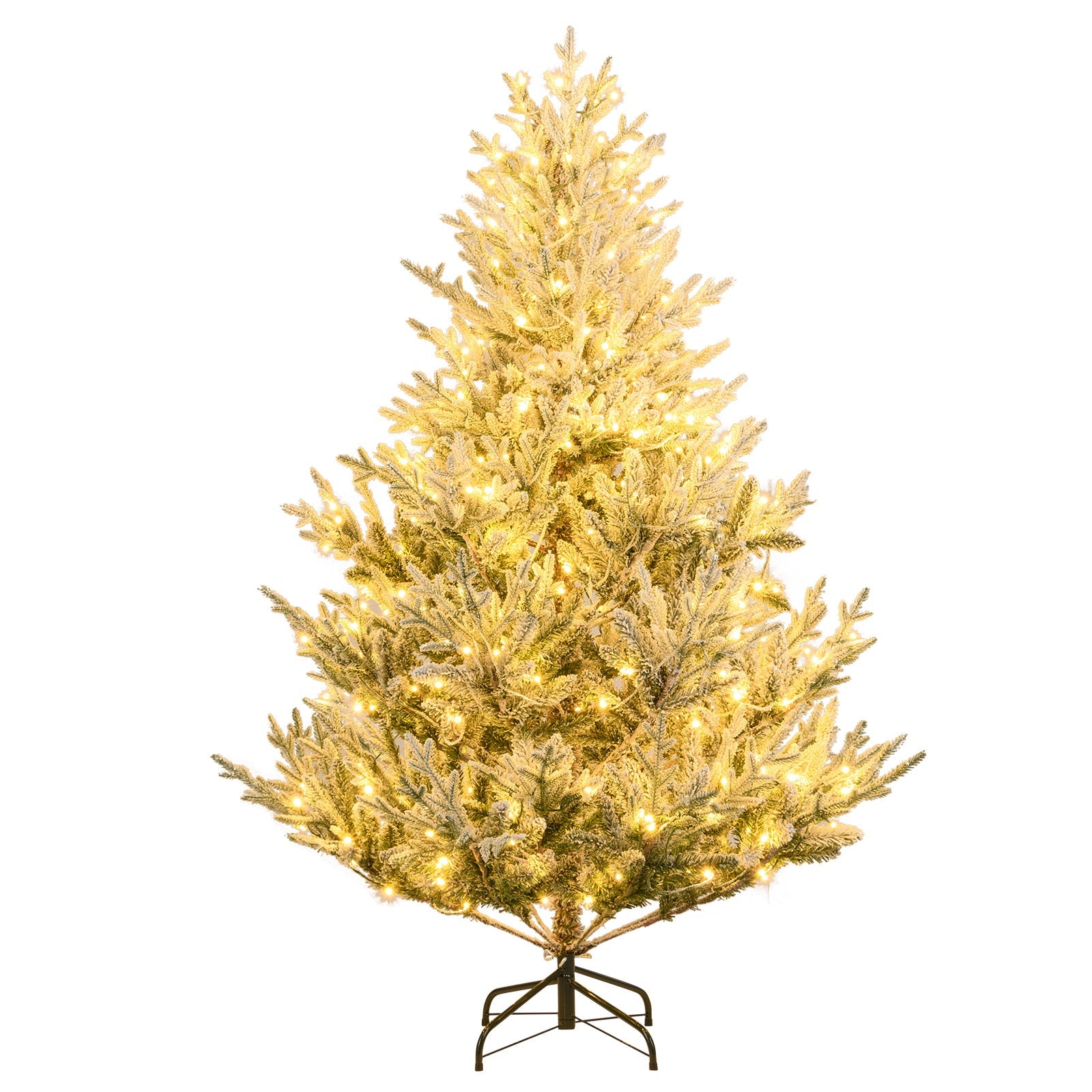 6/7/8 Feet Pre-Lit Artificial Christmas Tree Hinged Snow Flocked Xmas Tree