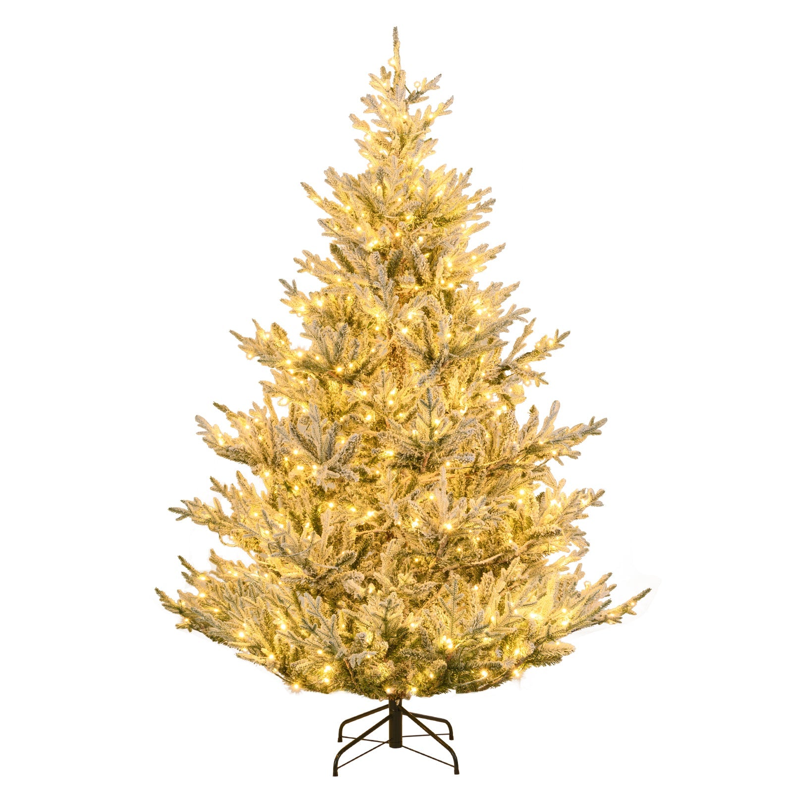 6/7/8 Feet Pre-Lit Artificial Christmas Tree Hinged Snow Flocked Xmas Tree