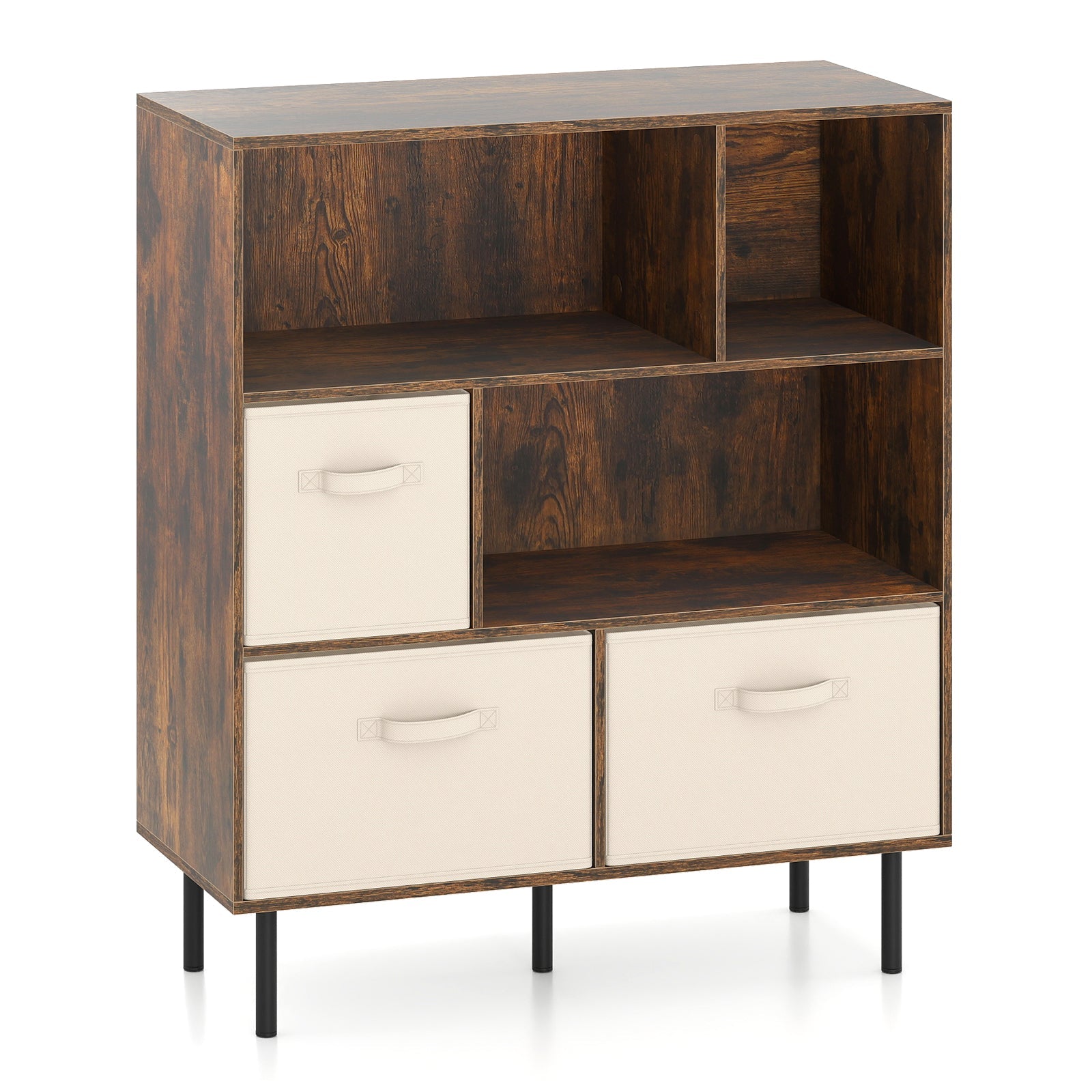 6-Cube Bookshelf with 3 Removable Folding Fabric Drawers for Living Room