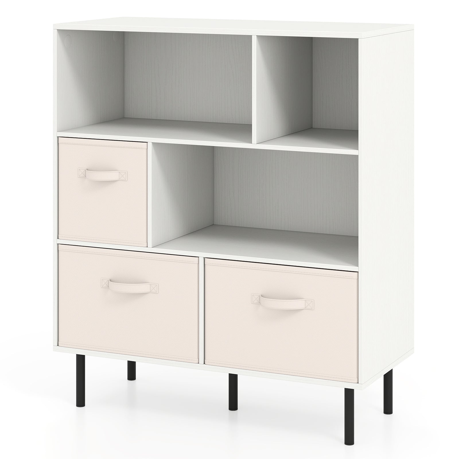 6-Cube Bookshelf with 3 Removable Folding Fabric Drawers for Living Room