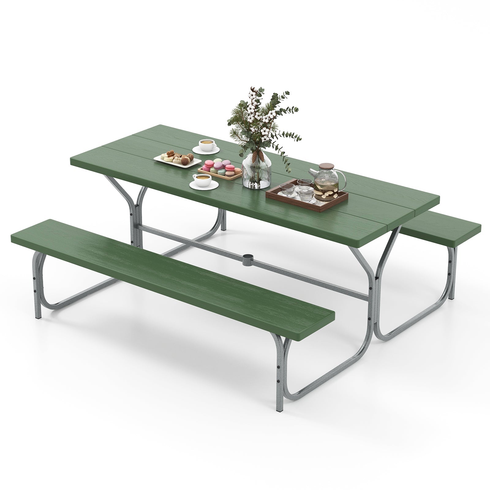 6 Feet Picnic Table Bench Set with HDPE Tabletop for 8 Person-Gray