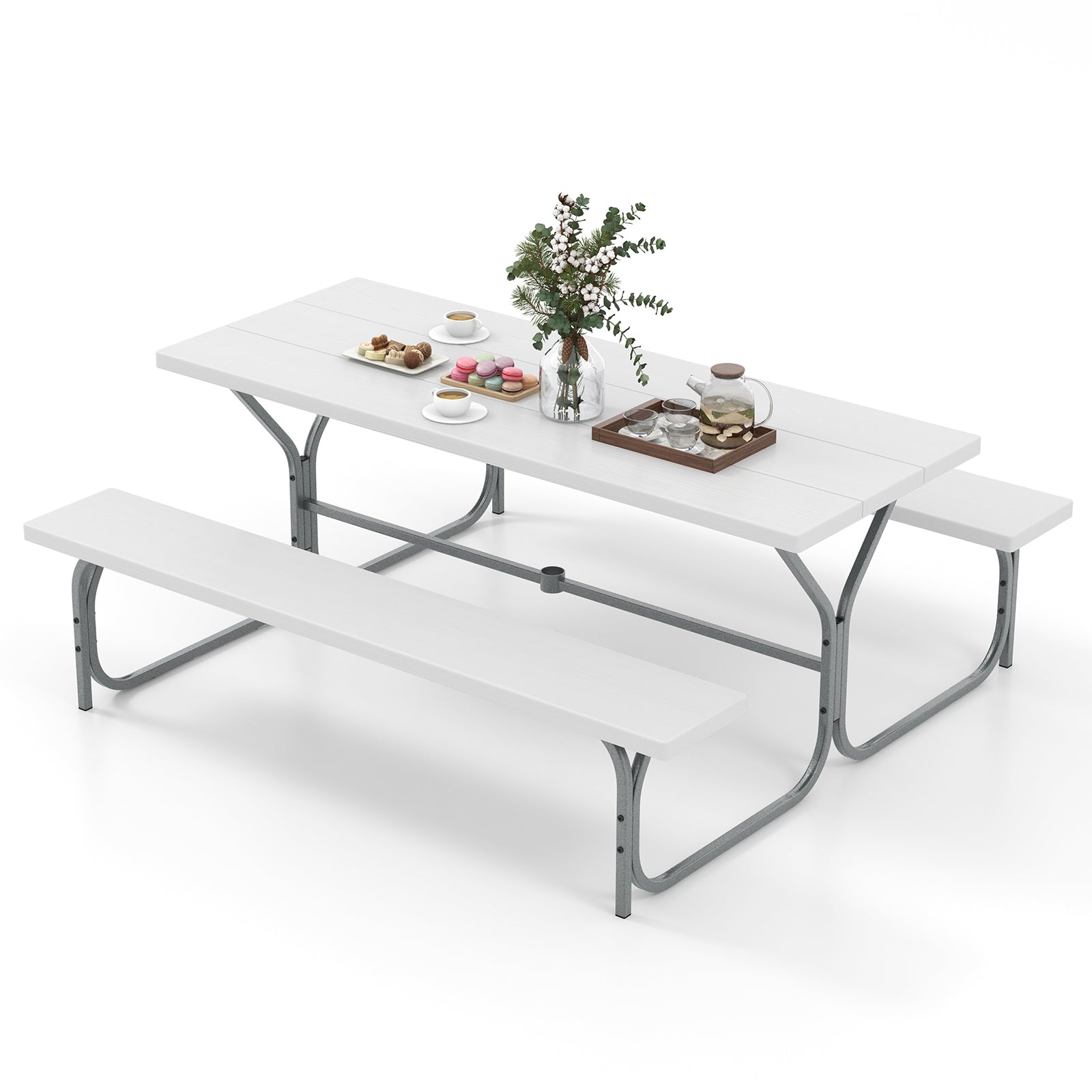 6 Feet Picnic Table Bench Set with HDPE Tabletop for 8 Person-Gray