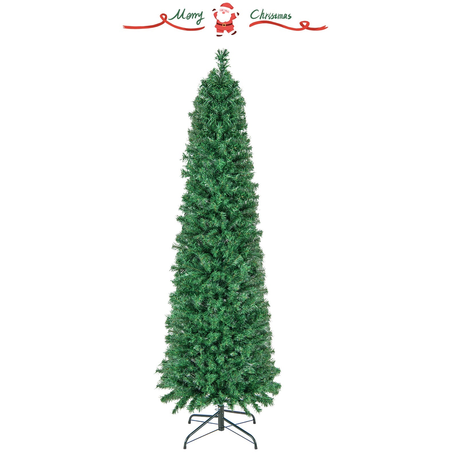 5/6/7/8 FT Pre-Lit Christmas Pencil Tree with Colorful Fiber Optics Green