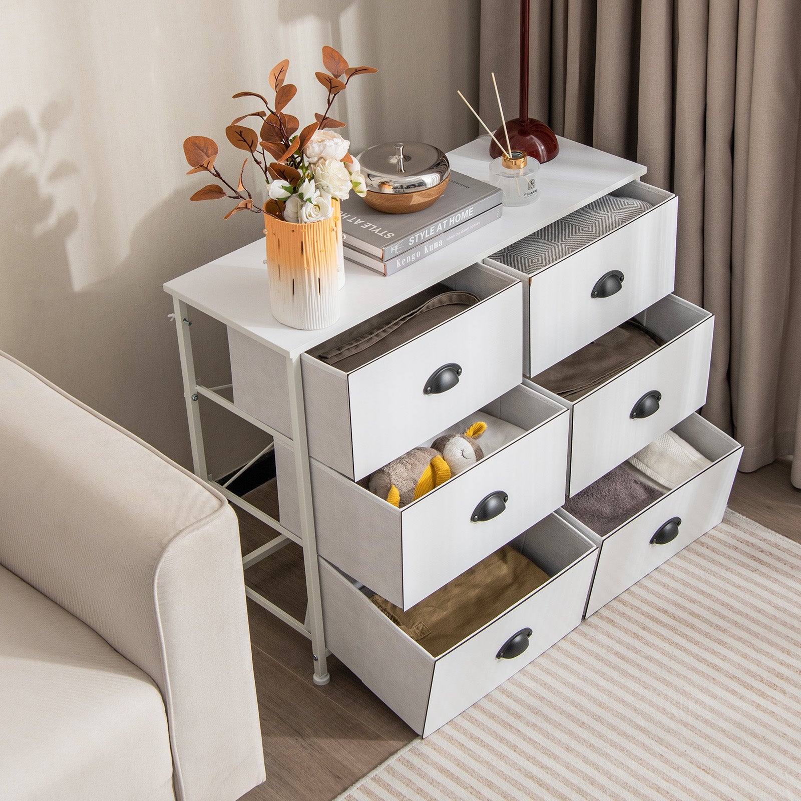 6 Fabric Drawers Storage Chest with Wooden Top