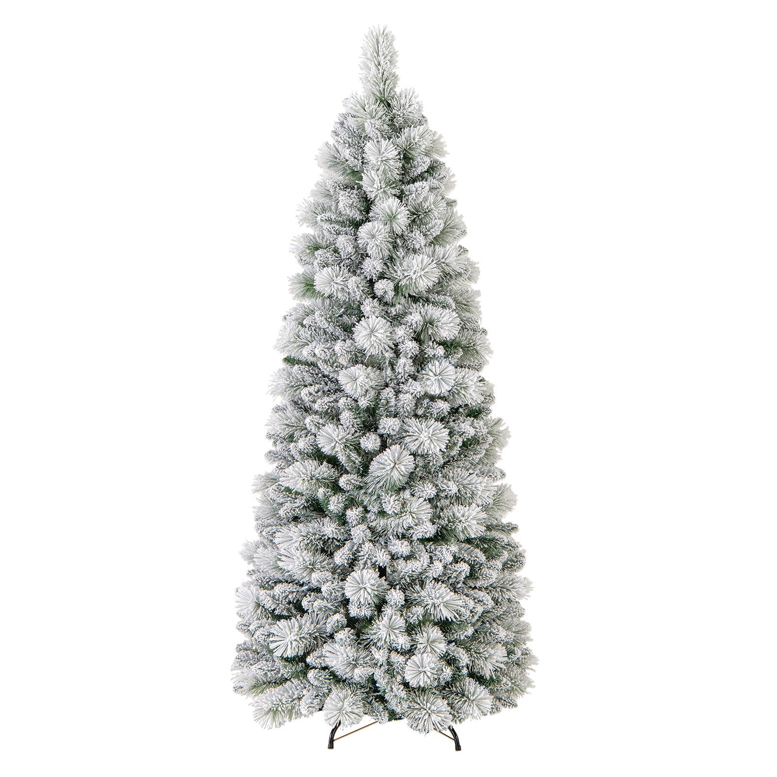 7 Feet Flocked Christmas Tree with Pine Needles and LED Lights
