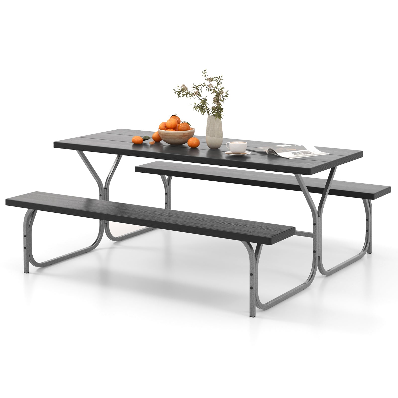 6 Feet Picnic Table Bench Set with HDPE Tabletop for 8 Person-Gray