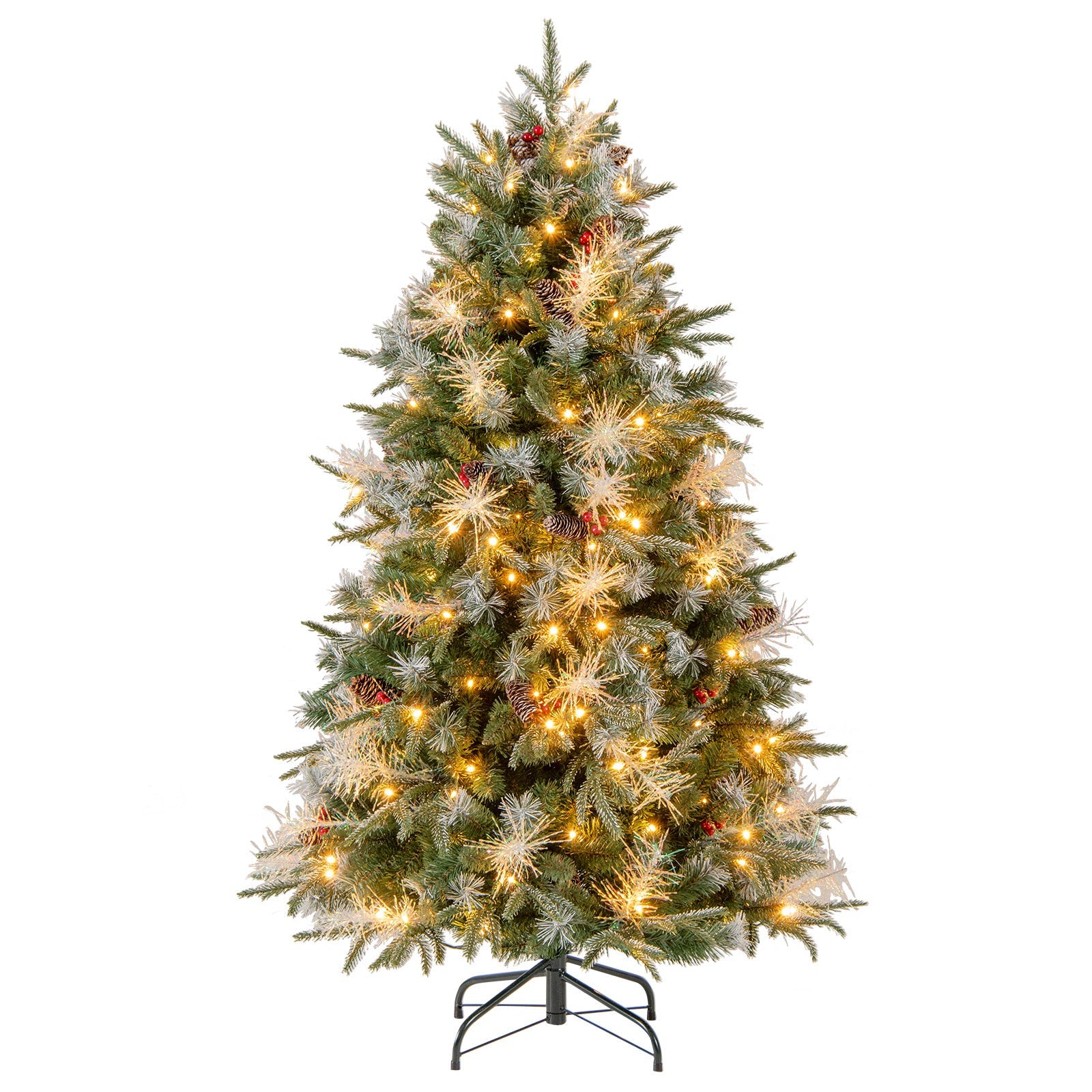 5 Feet Pre-Lit Artificial Christmas Tree with 8 Modes LED Lights with Berries