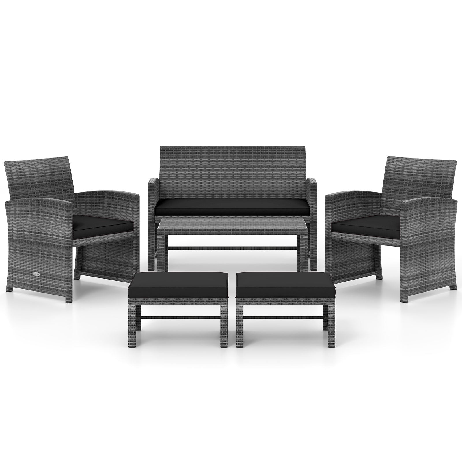 6 Pieces Patio Furniture Set Outdoor Sectional Conversation PE Rattan Sofa Set