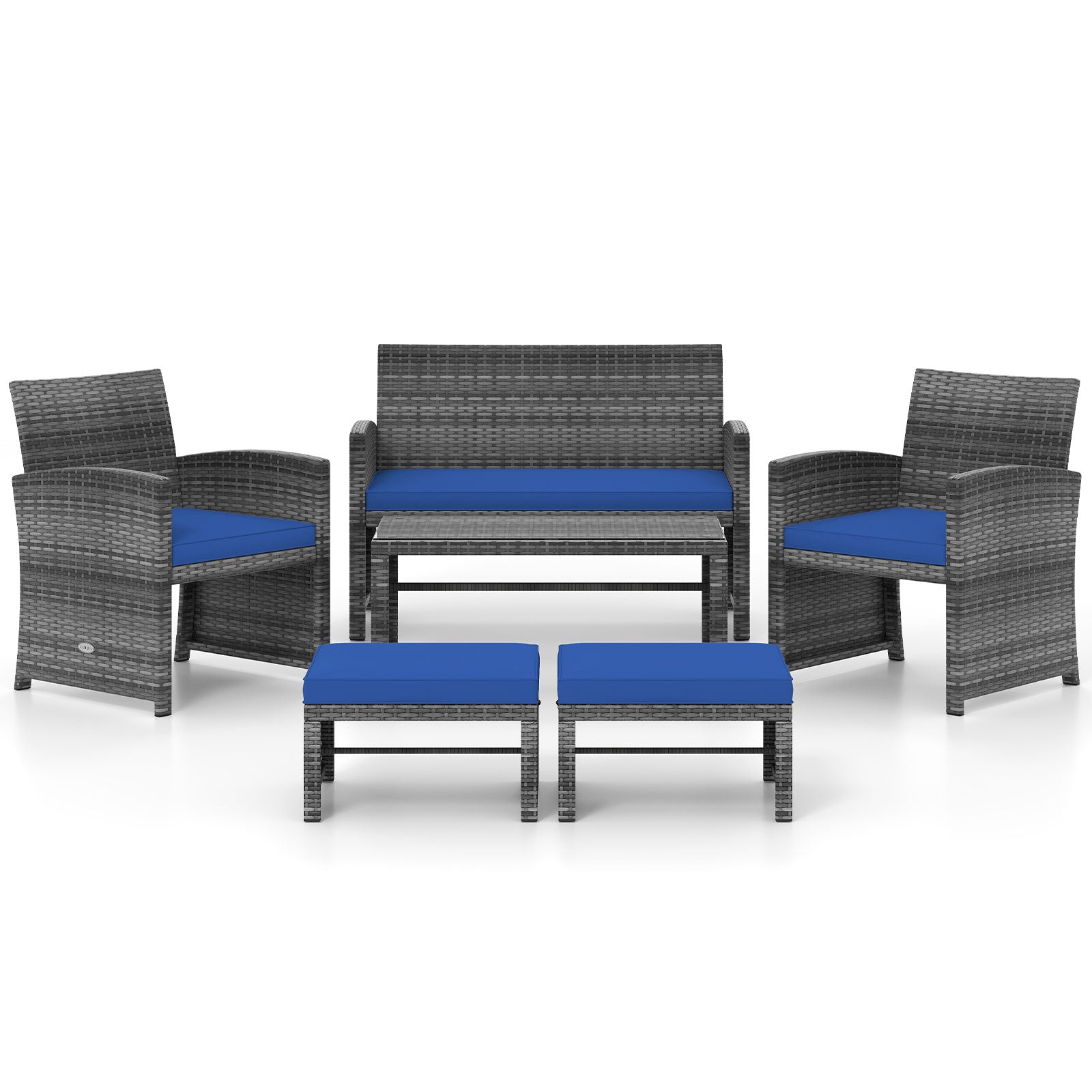 6 Pieces Patio Furniture Set Outdoor Sectional Conversation PE Rattan Sofa Set