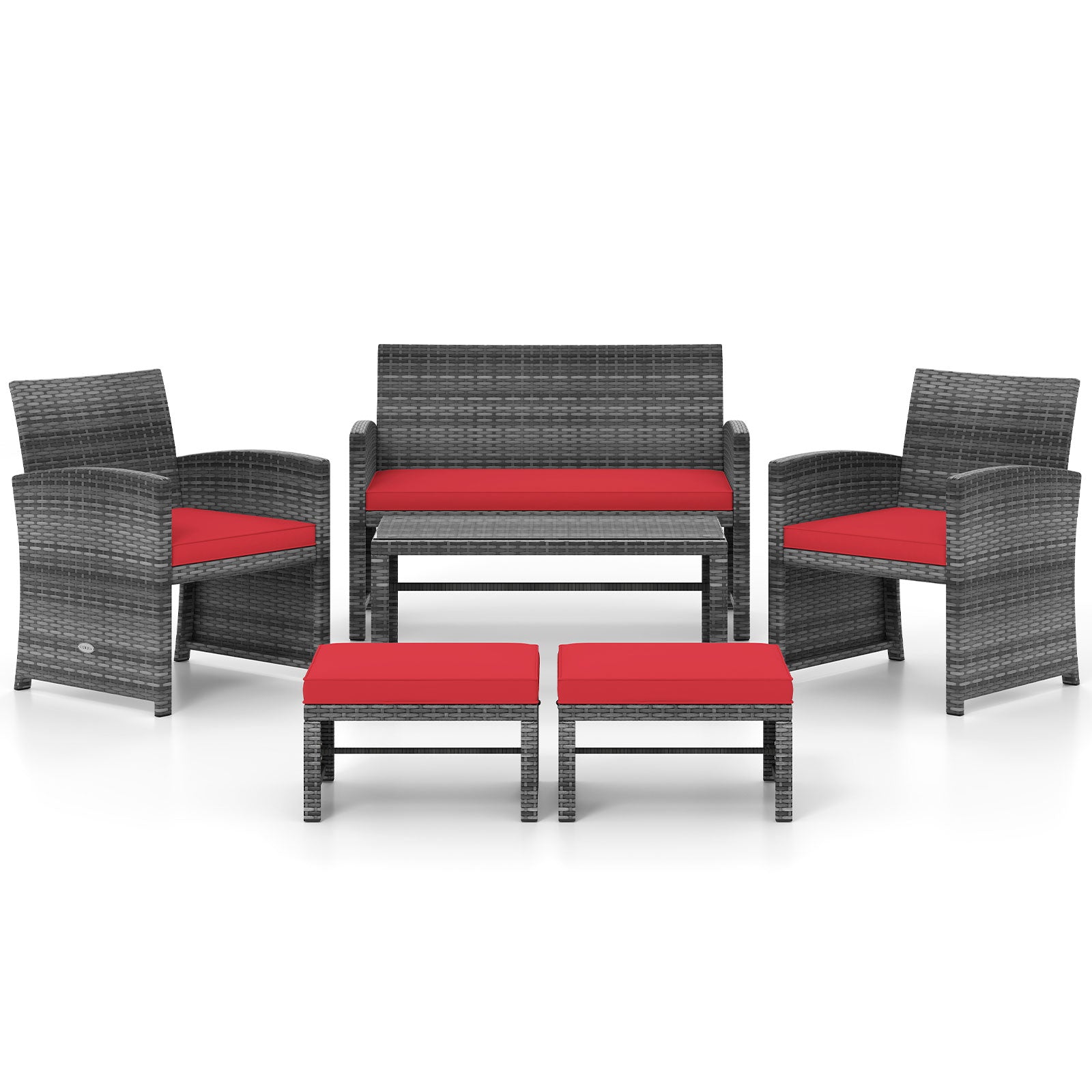 6 Pieces Patio Furniture Set Outdoor Sectional Conversation PE Rattan Sofa Set