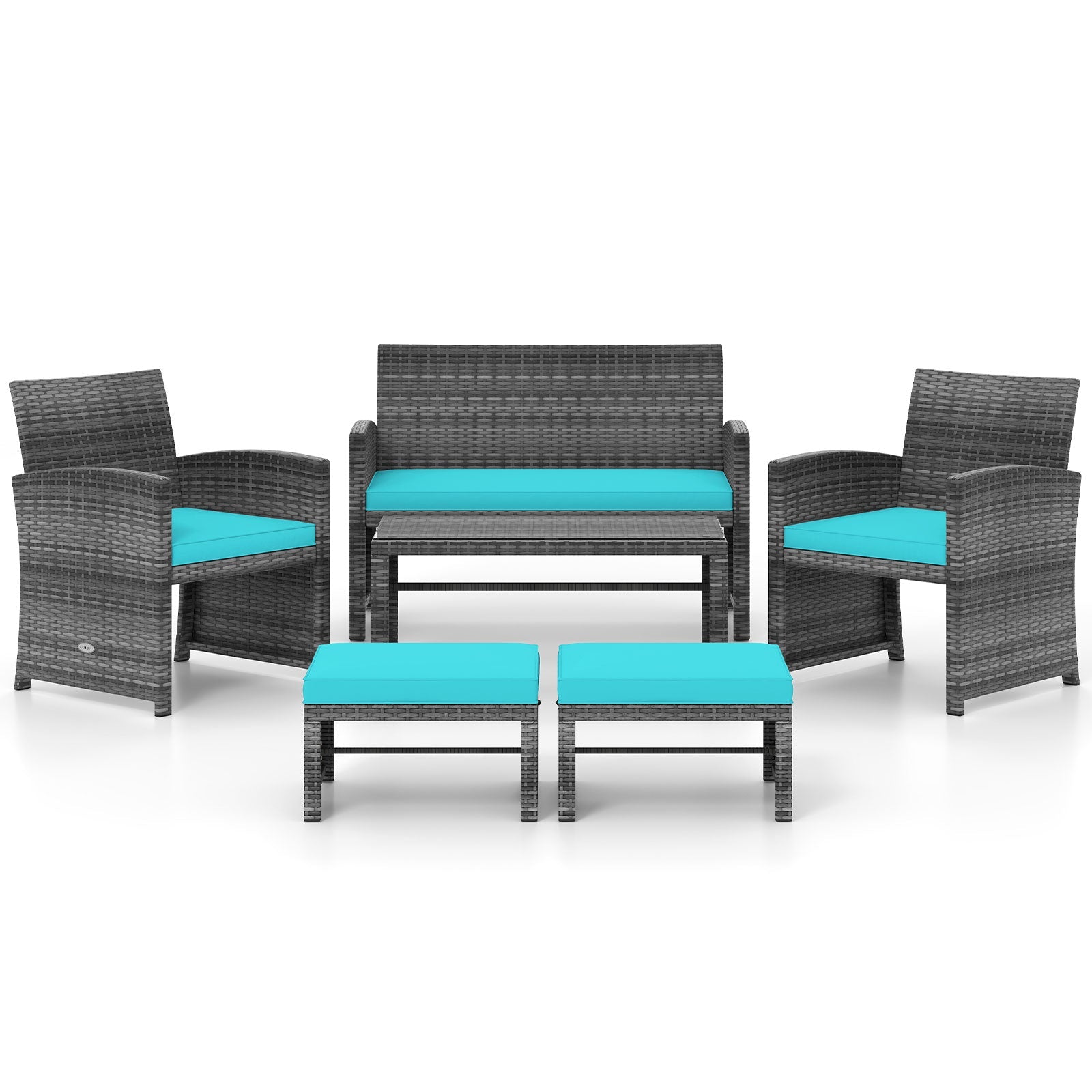 6 Pieces Patio Furniture Set Outdoor Sectional Conversation PE Rattan Sofa Set