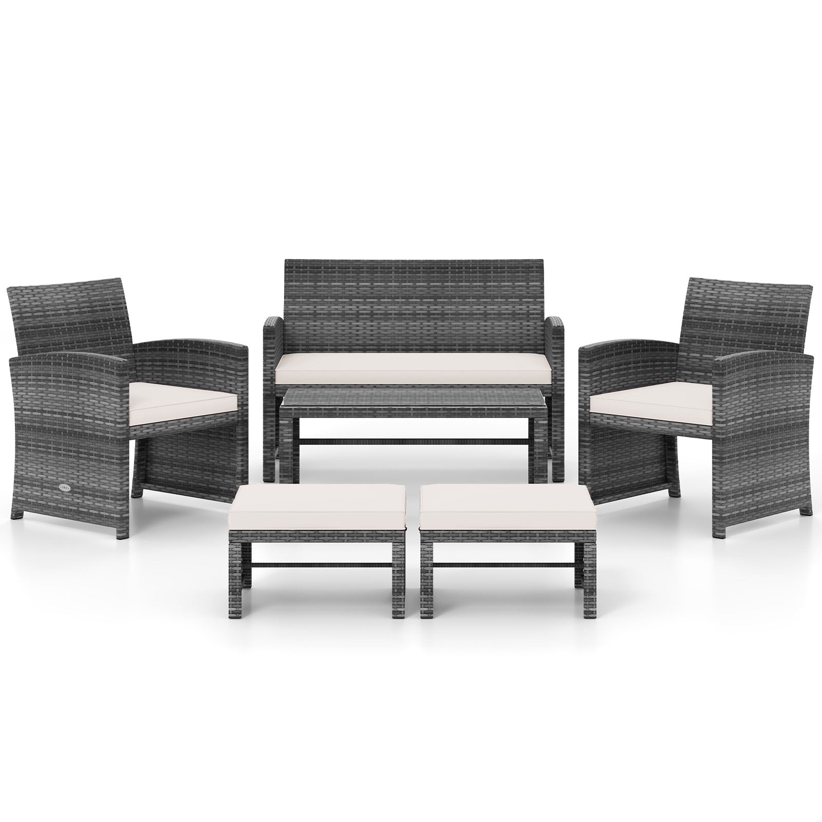 6 Pieces Patio Furniture Set Outdoor Sectional Conversation PE Rattan Sofa Set