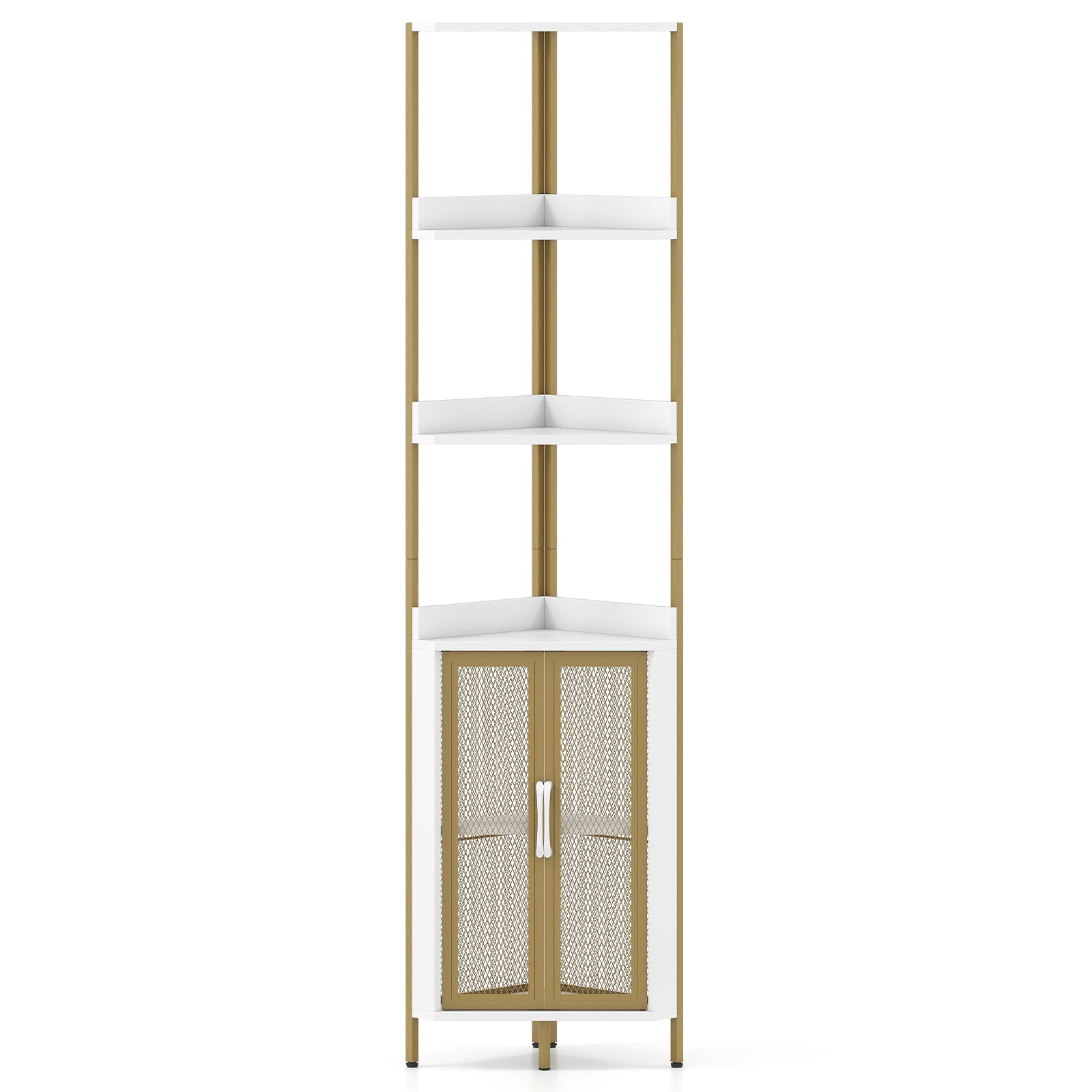 6-Tier Corner Shelf 67 Inches Tall Corner Bookshelf with Cabinet Industrial Bookcase
