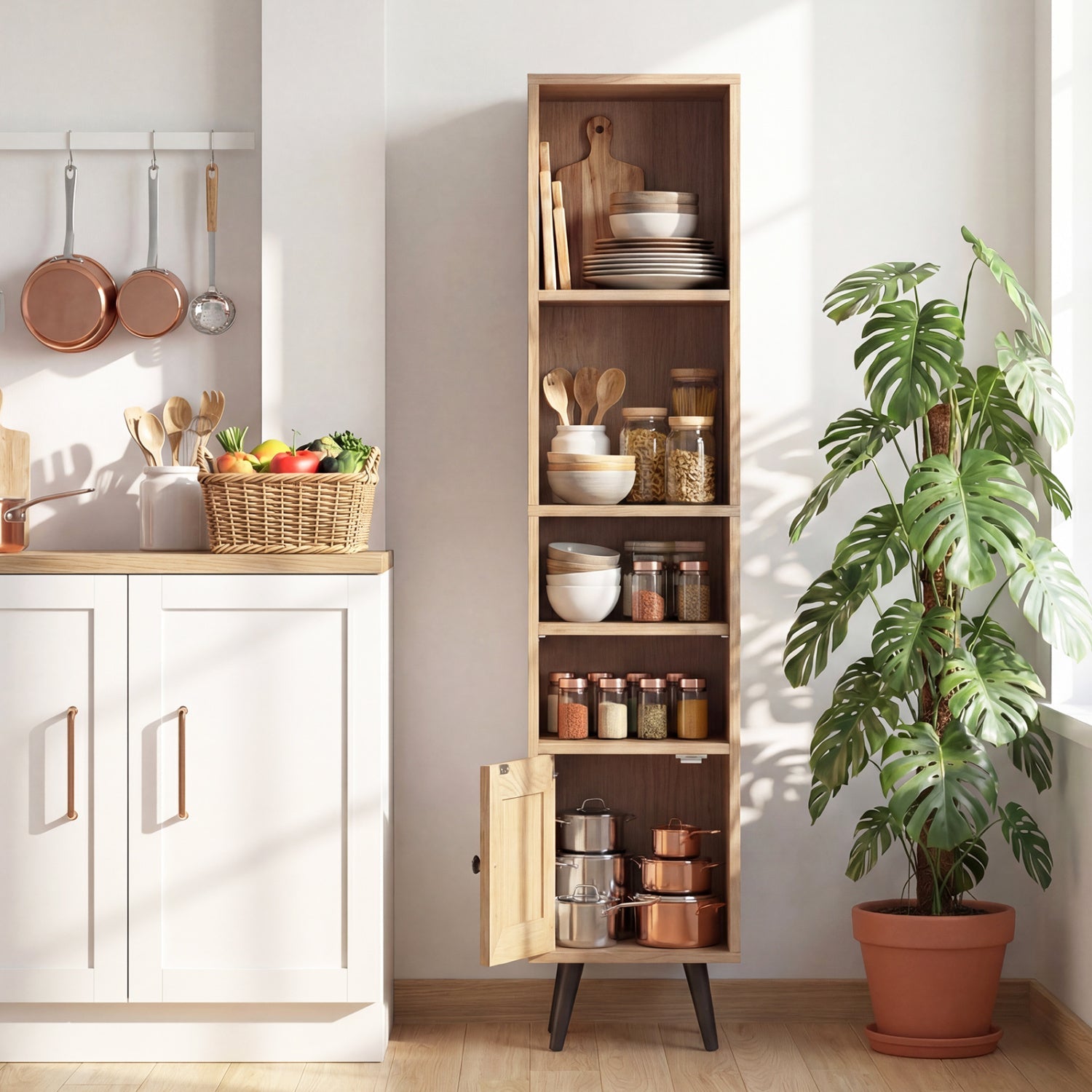 6-Tier Tall Narrow Bookcase 54 Inches Slim Storage Cabinet