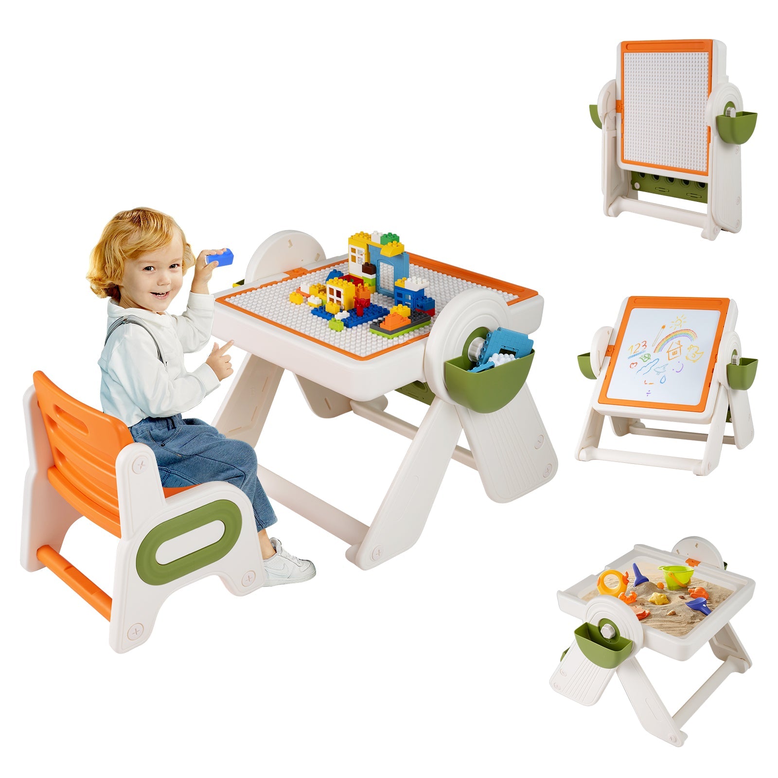6-in-1 Multi-activity Children Table and Chair Set Folding Art Easel Set