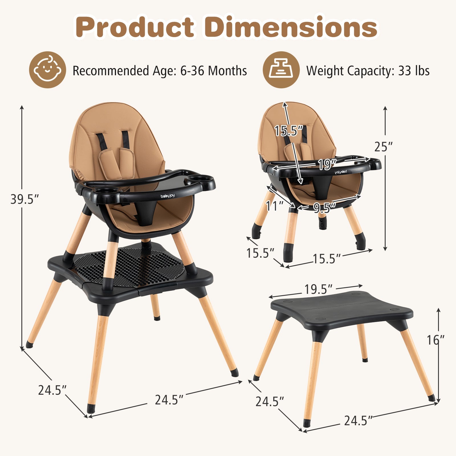 5-in-1 Baby Wooden Convertible High Chair