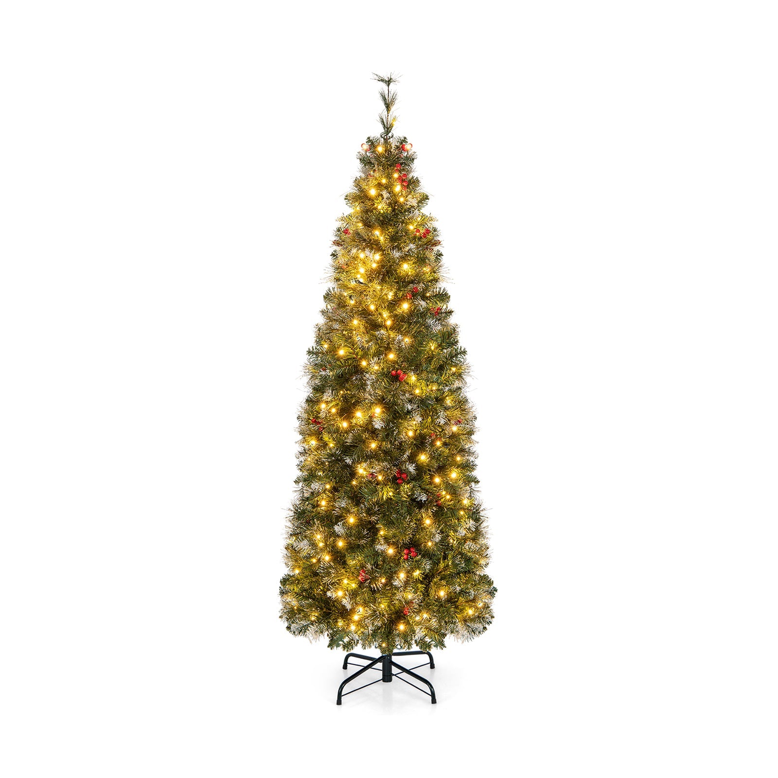 5/6/7/8/9 FT Pre-Lit Artificial Hinged Slim Pencil Christmas Tree