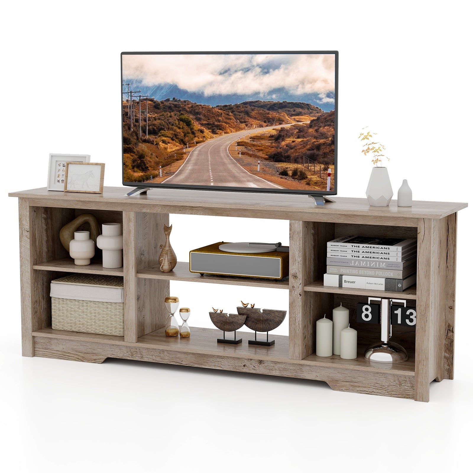 70 Inch TV Stand for up to 75 Inch Flat Screen TVs with Adjustable Shelves