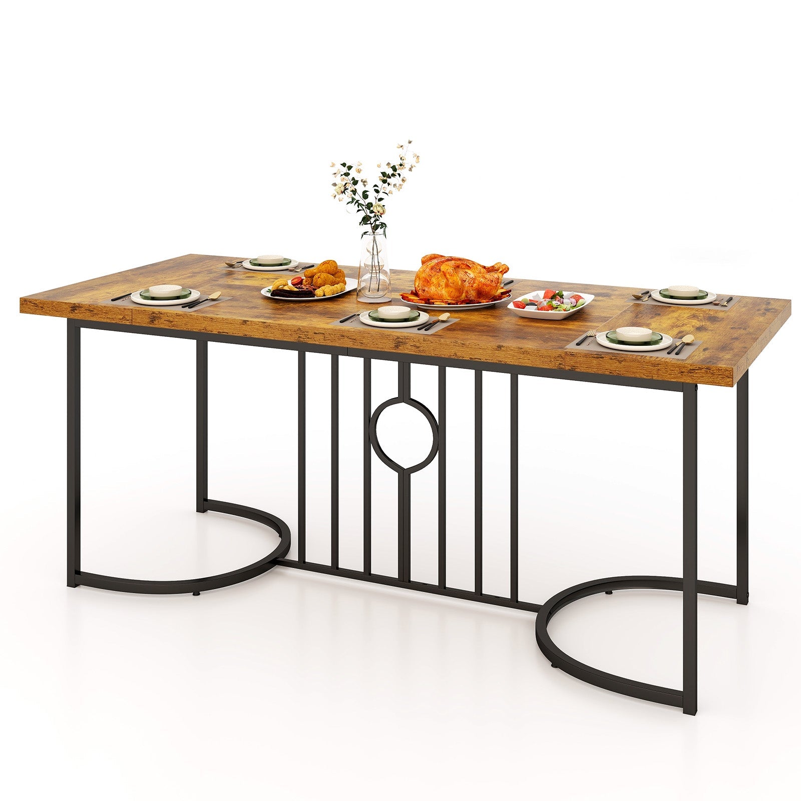 71 Inch Large Dining Table for 6-8 People Rectangular Wood Kitchen Table-Rustic Brown