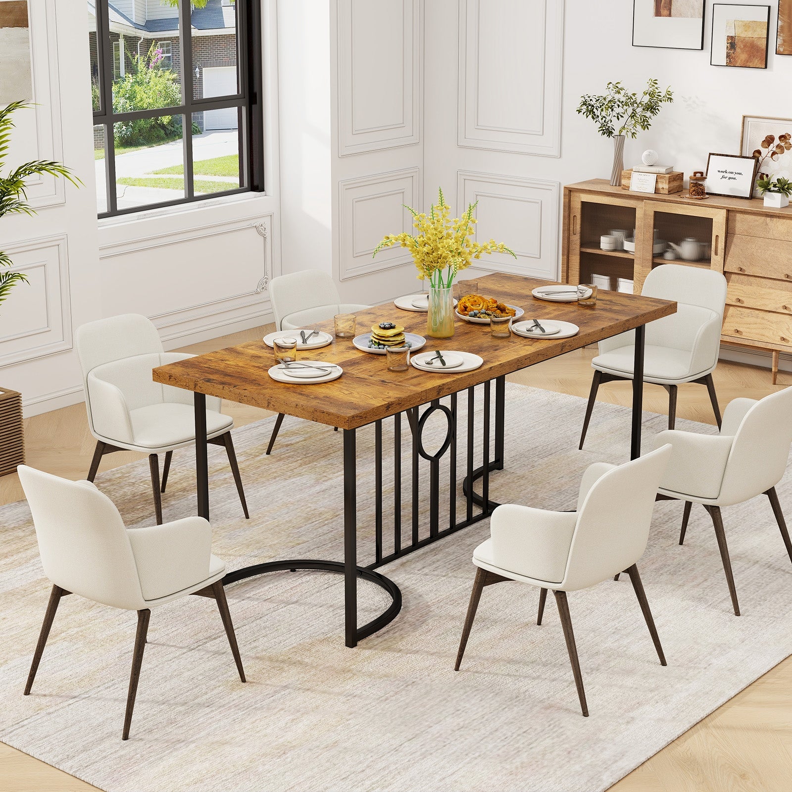 71 Inch Large Dining Table for 6-8 People Rectangular Wood Kitchen Table-Rustic Brown