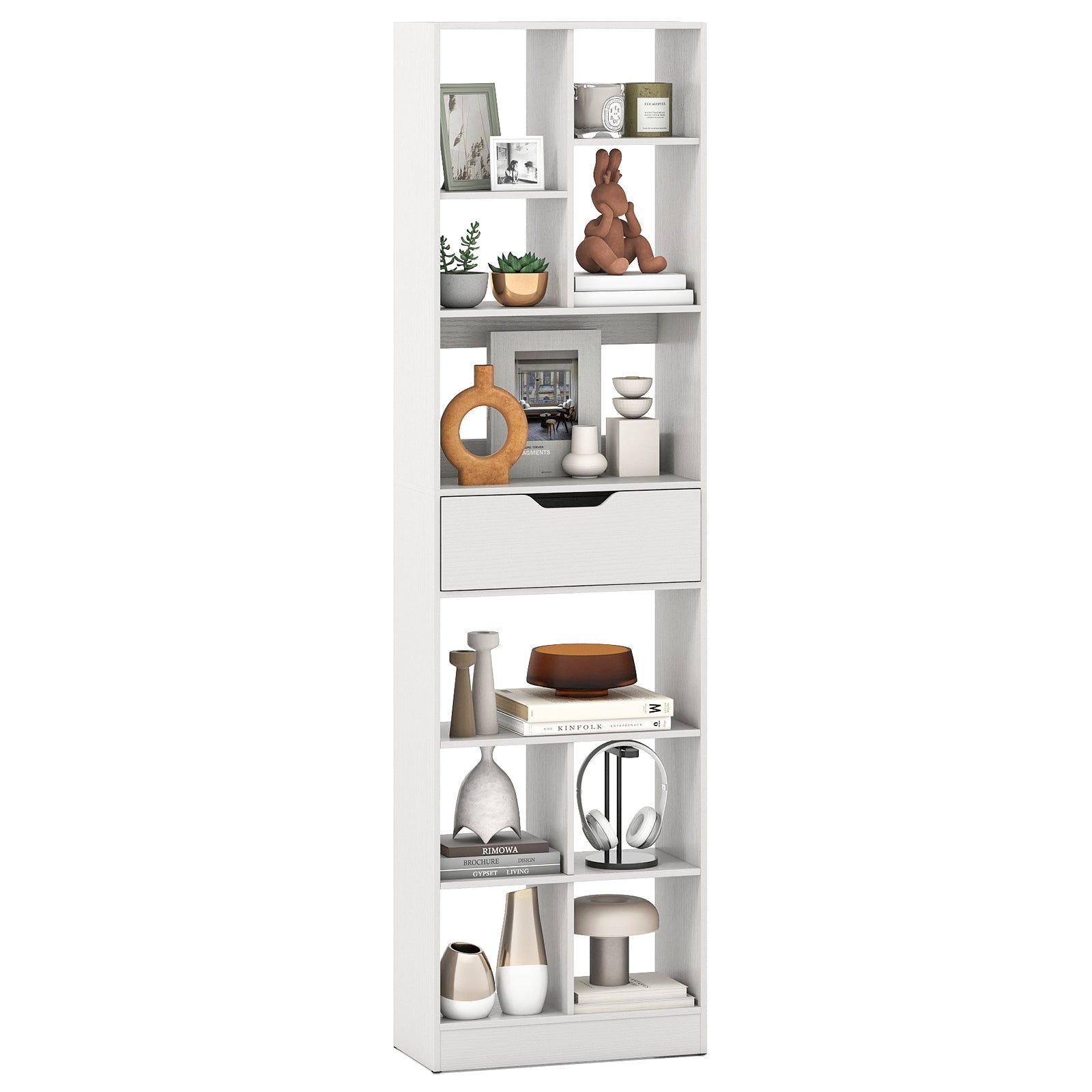 71inch Tall Freestanding Bookcase with Drawer 10-Cube Storage Organizer