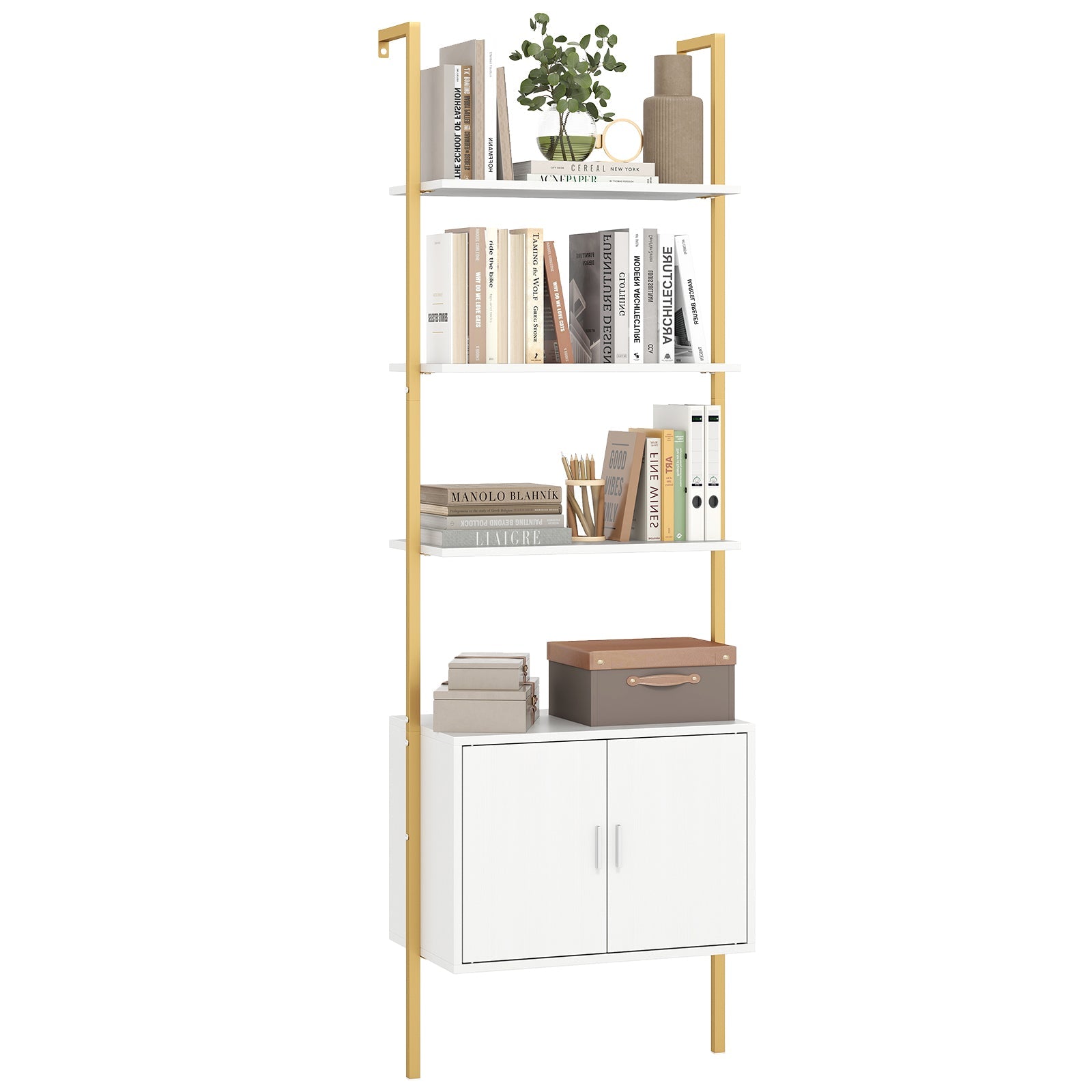 72.5 Inch Tall Bookshelf with Cabinet Anti-Tipping Kits and Metal Frame