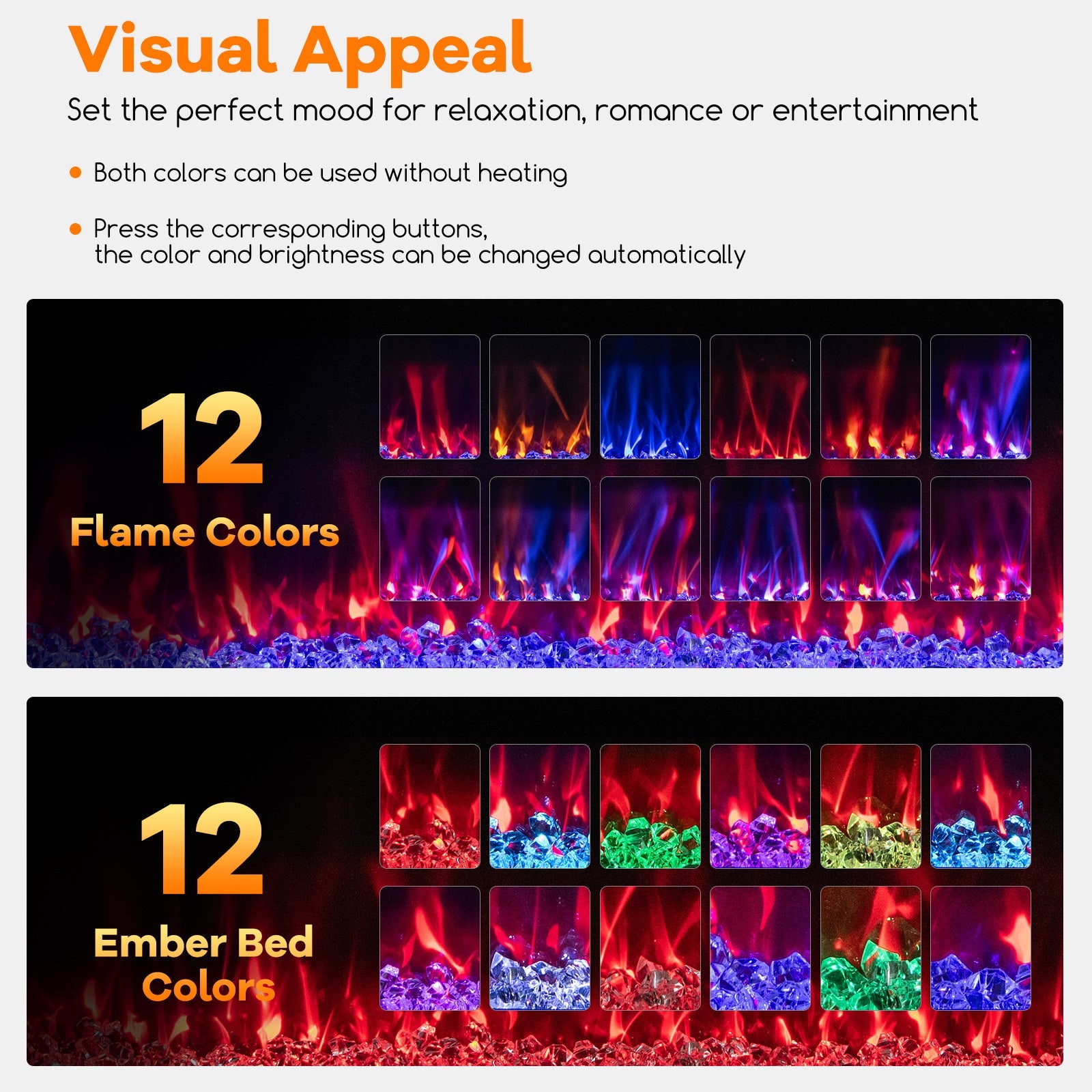 42/50/60/72 Inch Ultra-Thin Electric Fireplace with Decorative Crystals-50 inches
