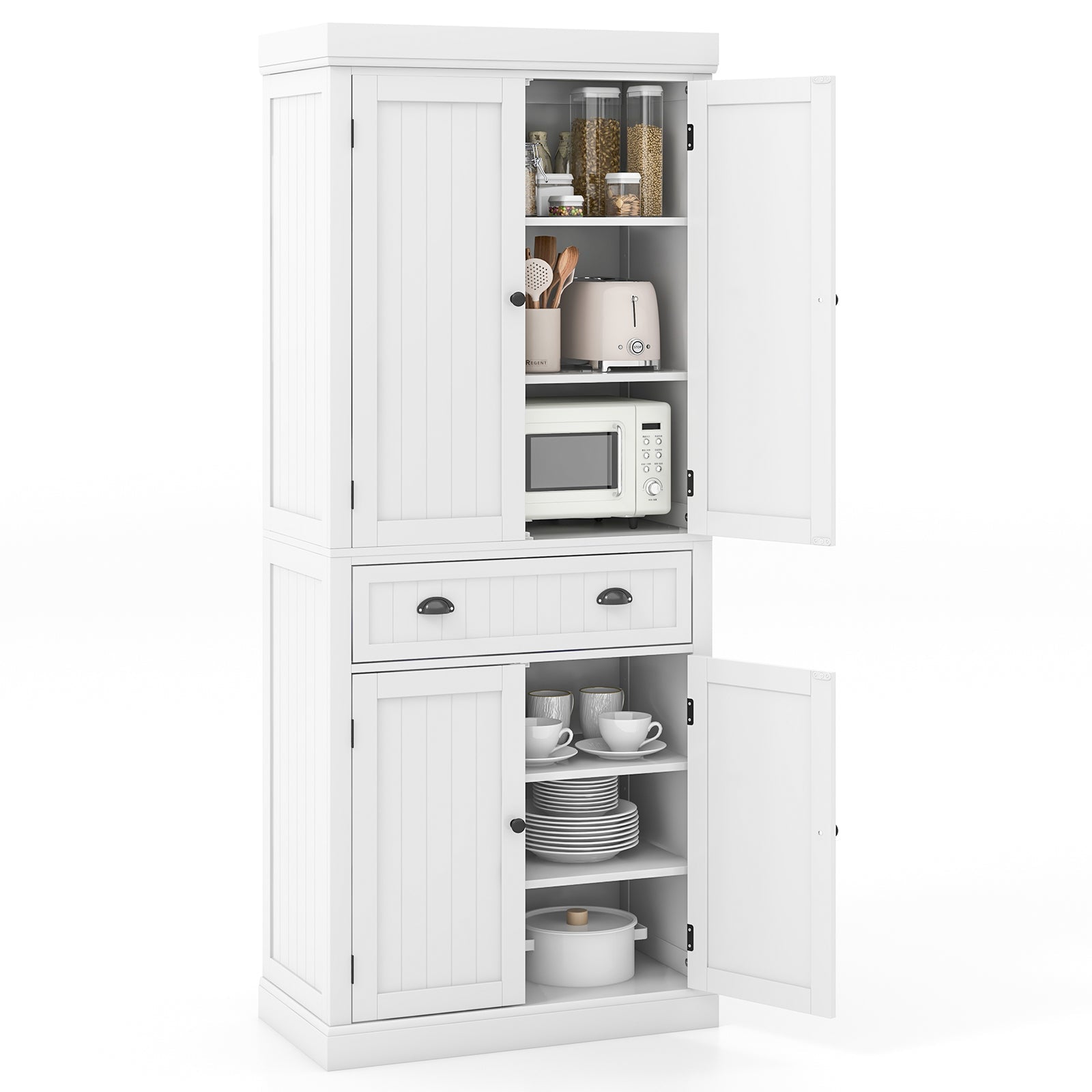 Cupboard Freestanding Kitchen Cabinet w/ Adjustable Shelves