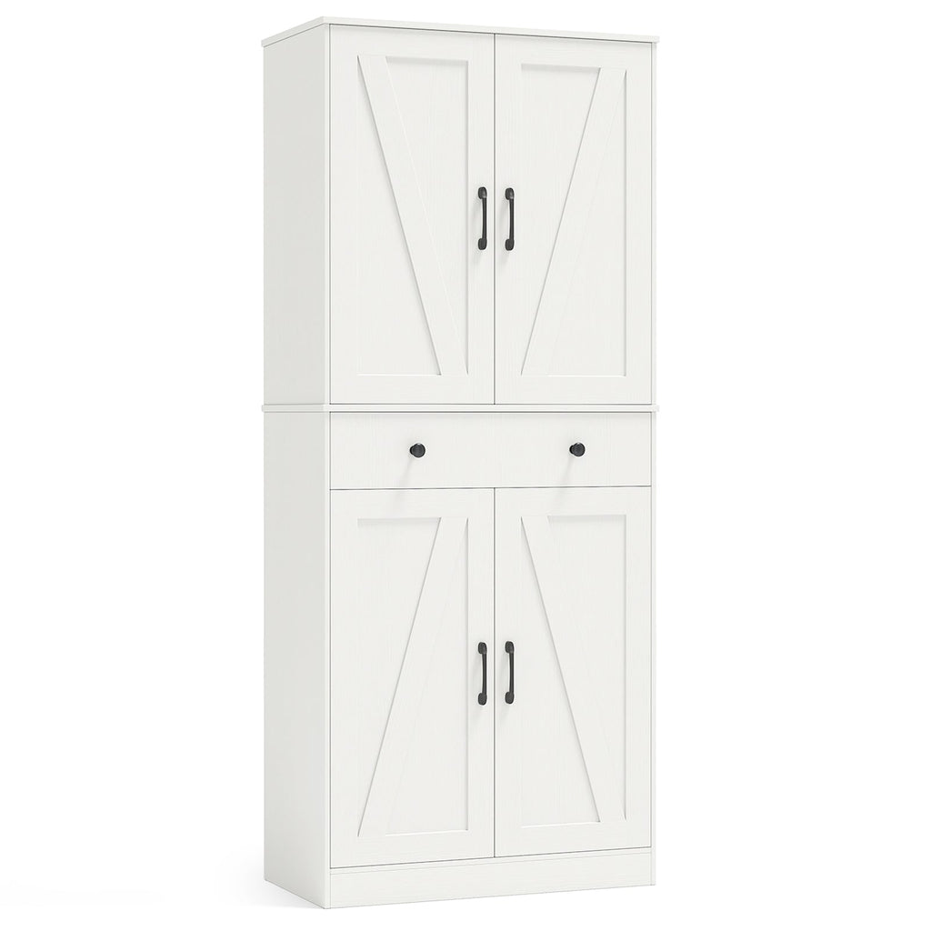 72 Inch Tall Modern Farmhouse Cupboard Cabinet with 4 Barn Doors