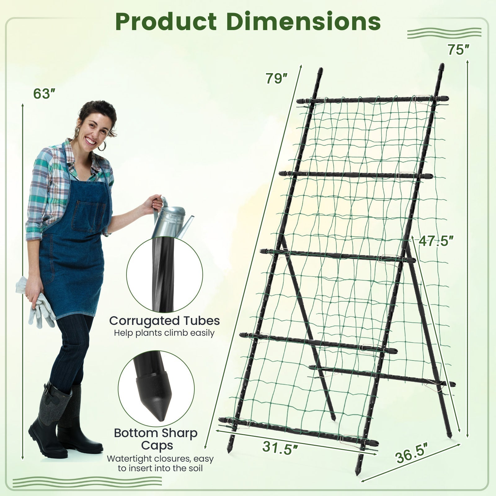 74 Inch Tall Garden Trellis for Flower Vine Vegetable Fruit Pea-Black