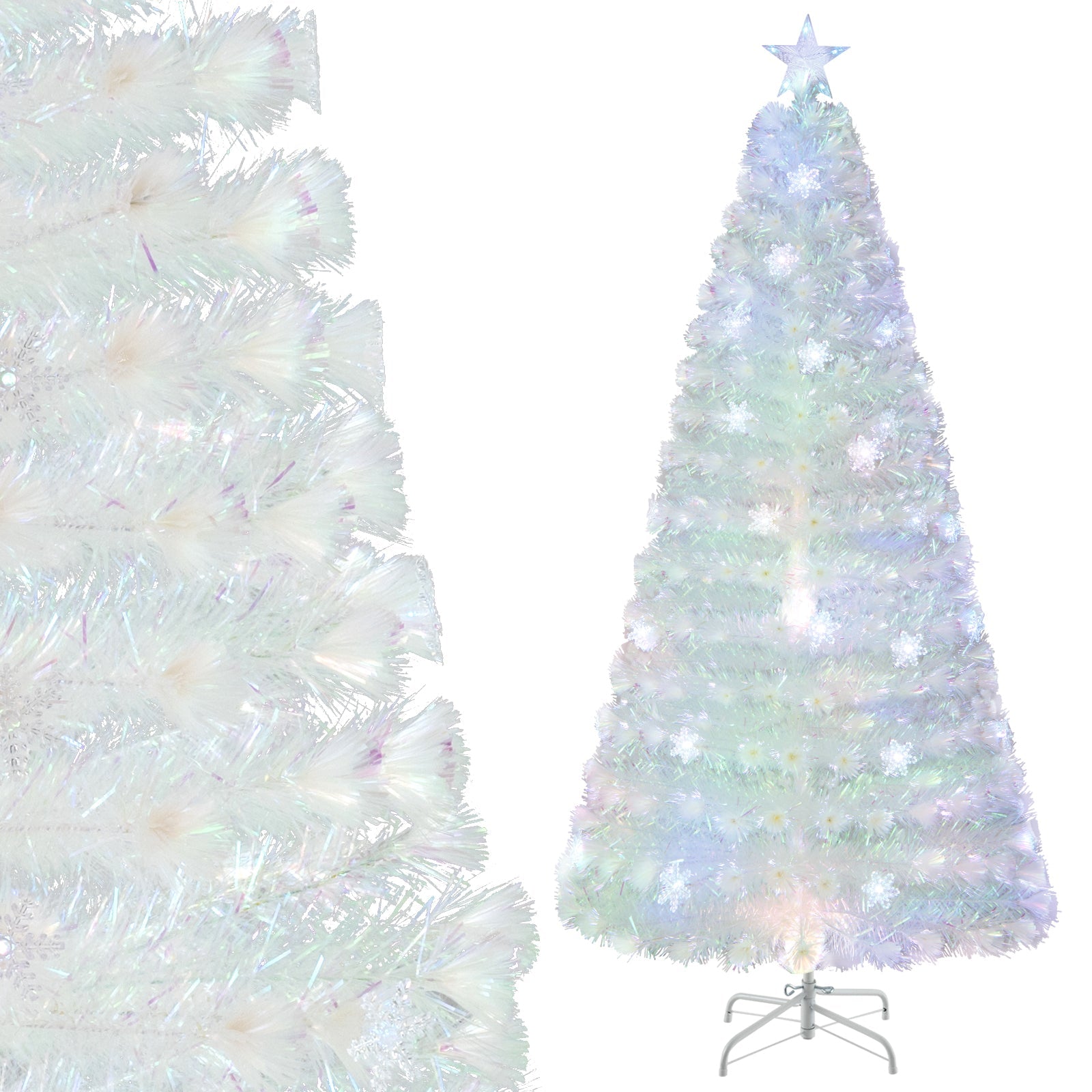 5/6/7 Feet Pre-Lit White Artificial Christmas Tree with Iridescent Leaves