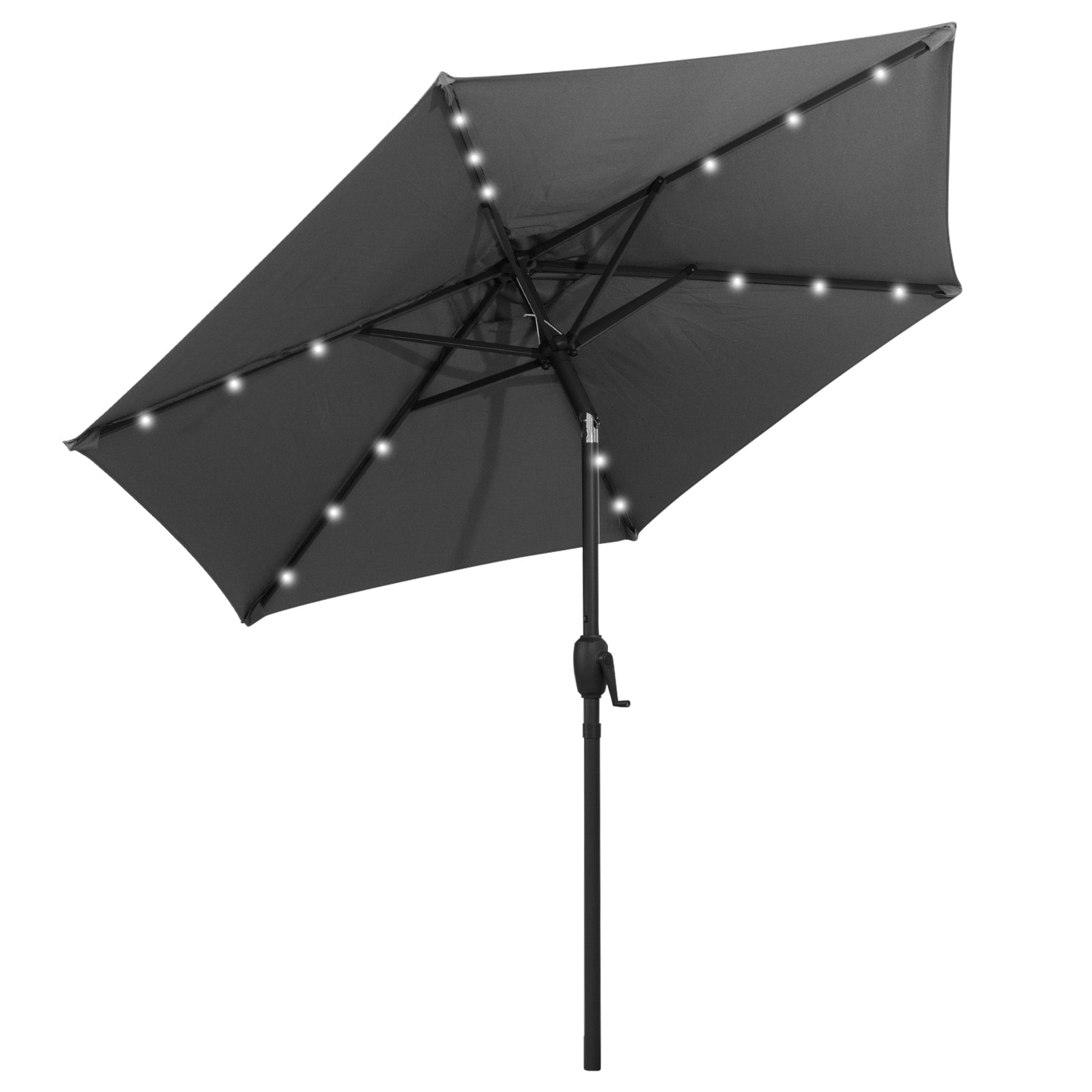 7.5 Feet Solar Powered Patio Umbrella with LED Lights and Crank Handle
