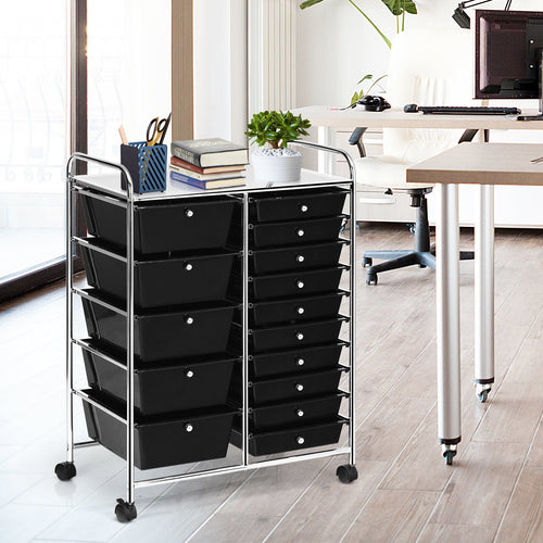 15-Drawer Utility Rolling Cart with Drawers Multi-Use Storage-Icecream Multicolor