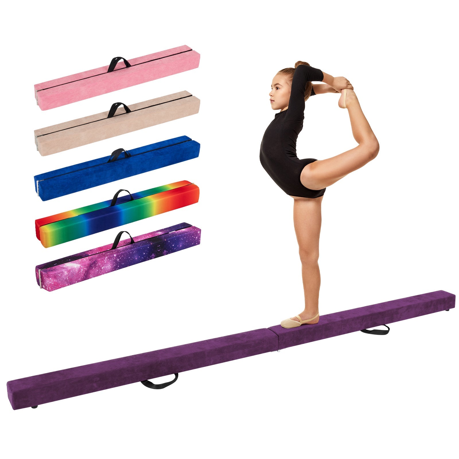 9 FT Folding Gymnastics Balance Beam with Anti-slip Base and Pine Wood Frame