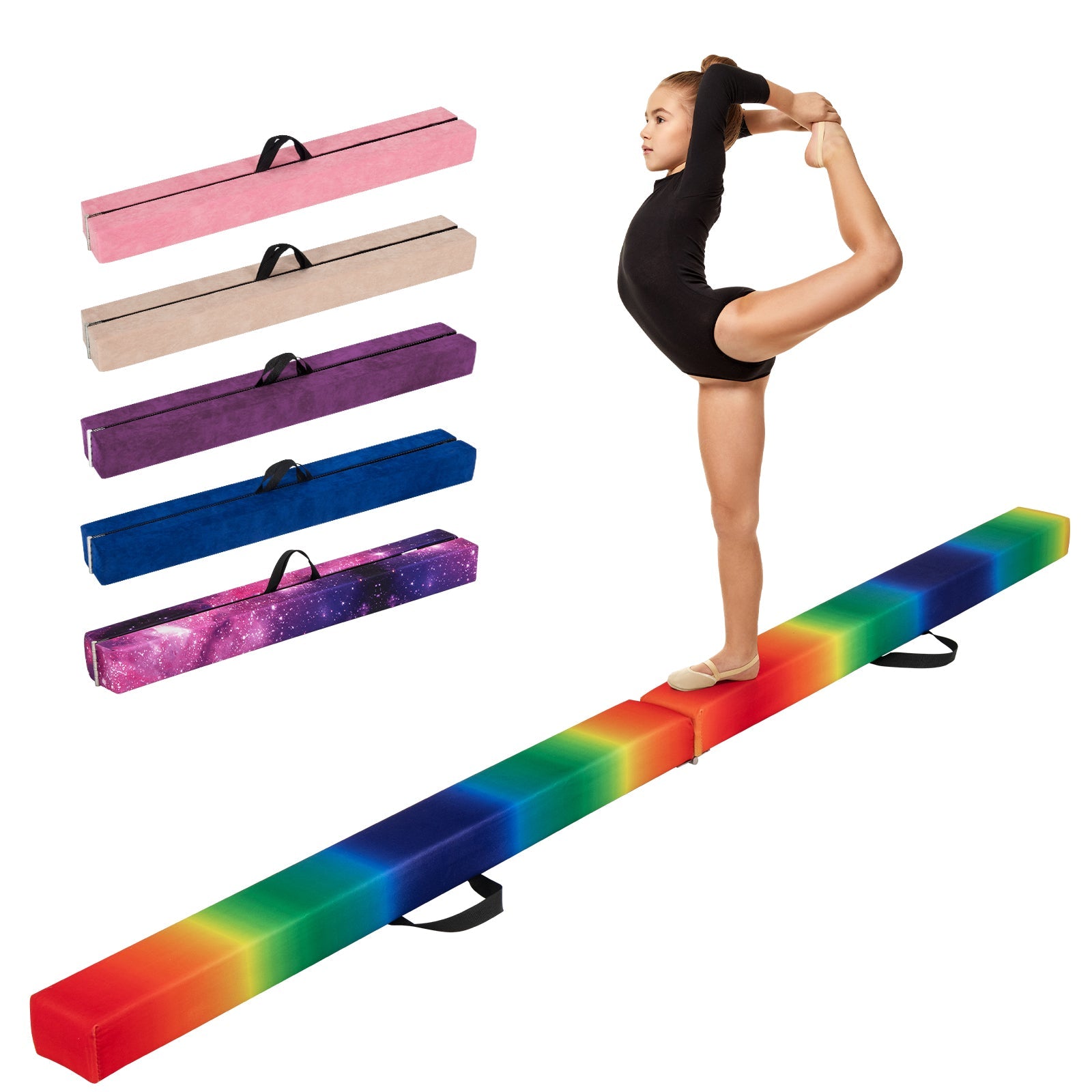 9 FT Folding Gymnastics Balance Beam with Anti-slip Base and Pine Wood Frame
