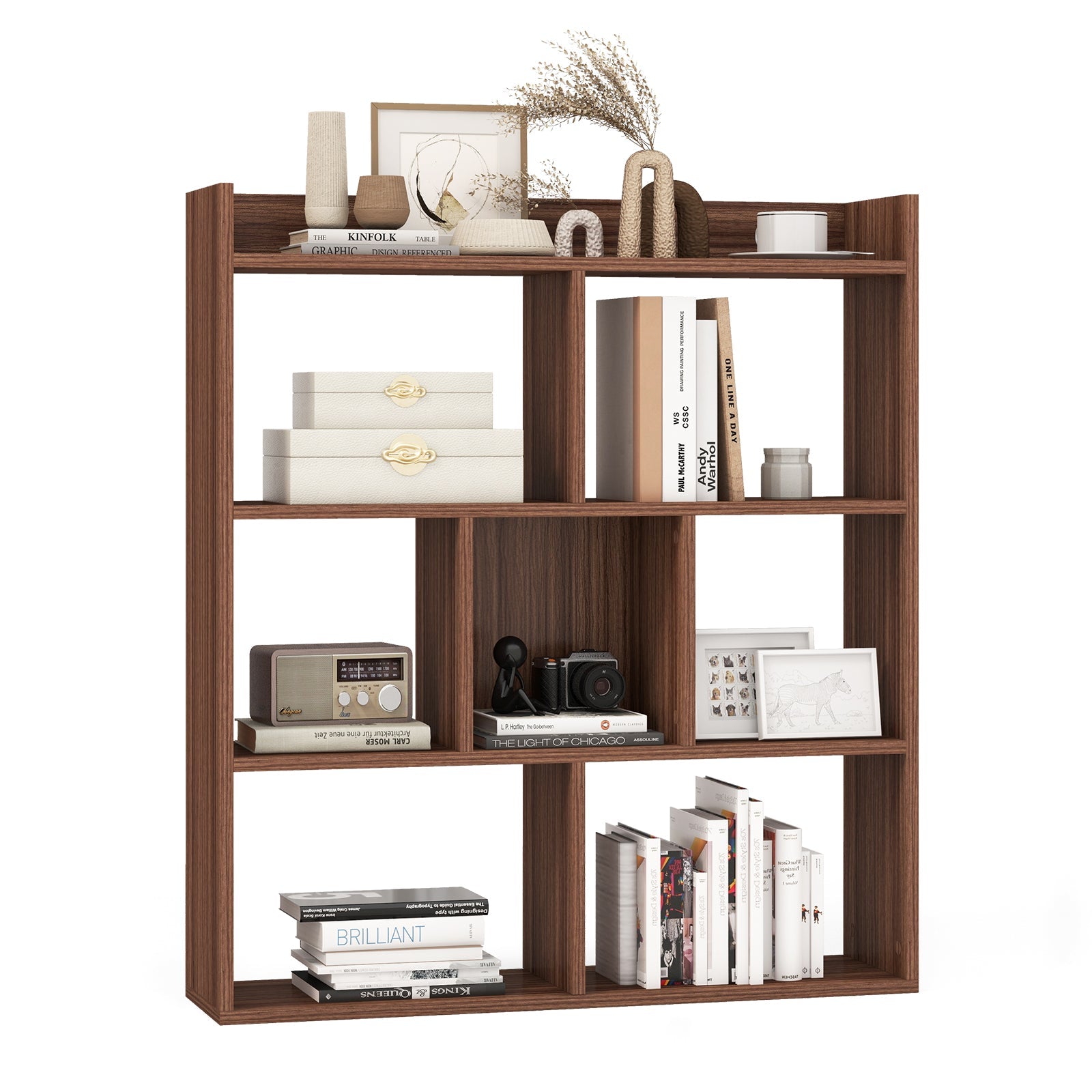7 Cubes Open-back Bookshelf with Anti-Toppling Devices