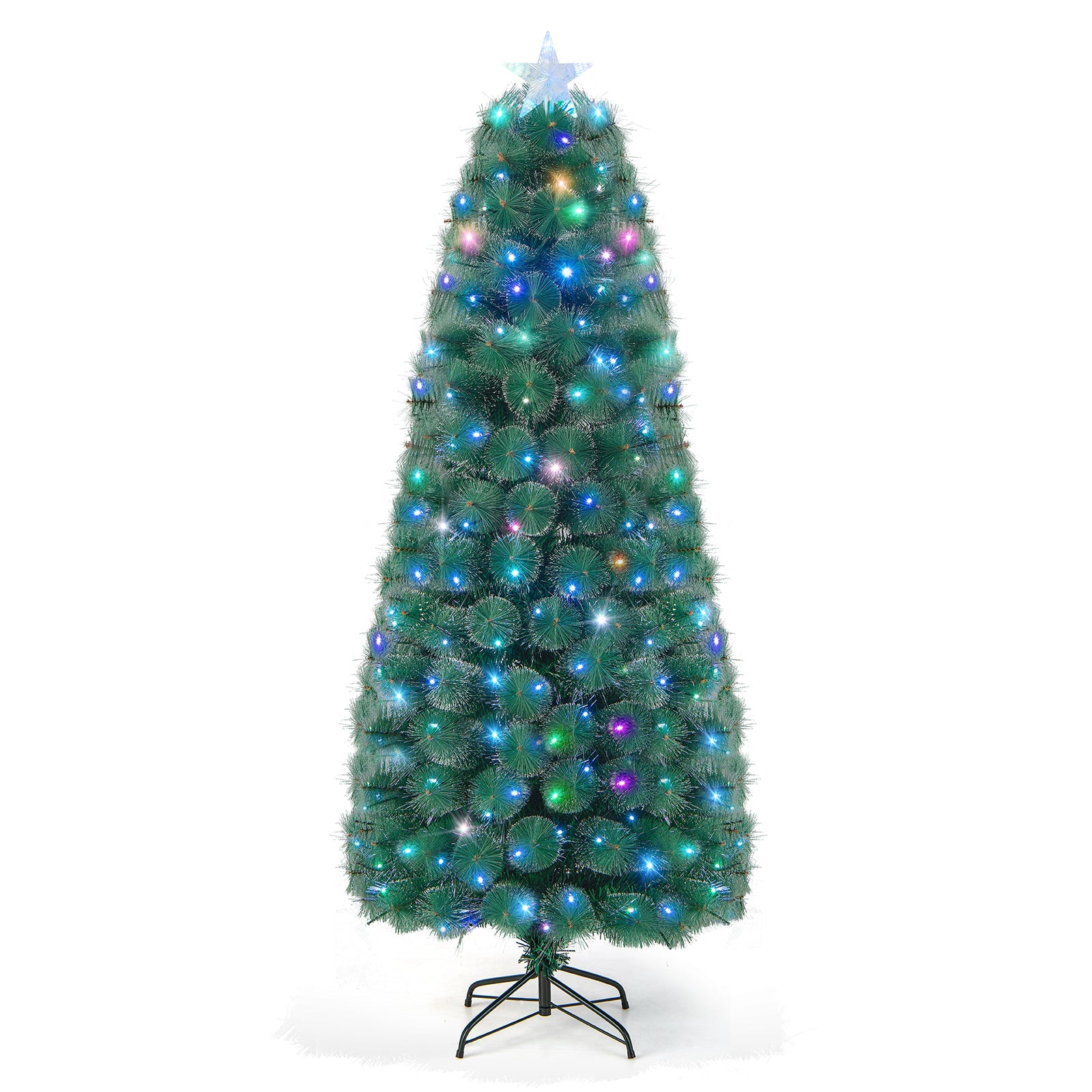 5/6/7 FT Pre-Lit Fiber Optic Christmas Tree with 148/185/226 Multi-Color LED Lights and Top Star Light