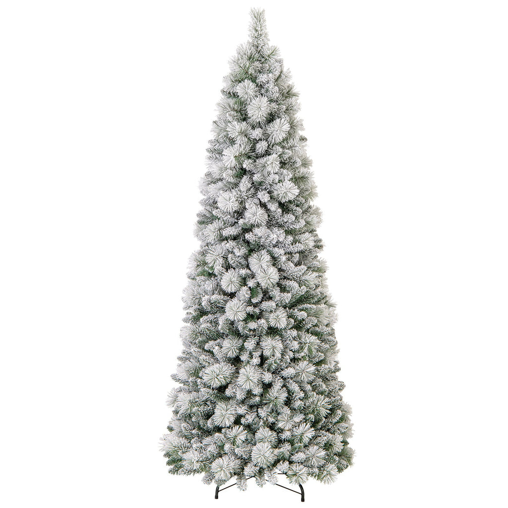 7 Feet Flocked Christmas Tree with Pine Needles and LED Lights
