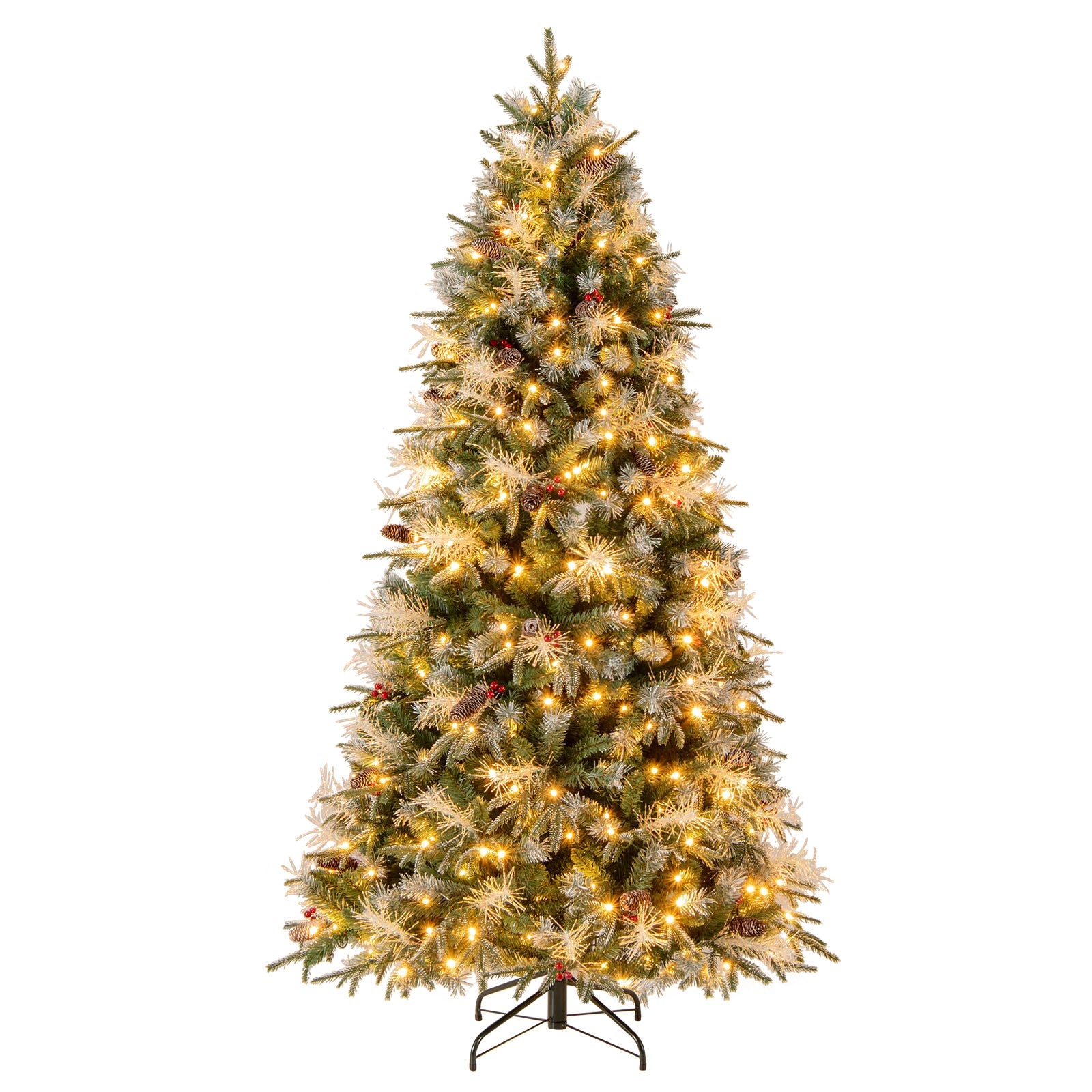 5 Feet Pre-Lit Artificial Christmas Tree with 8 Modes LED Lights with Berries