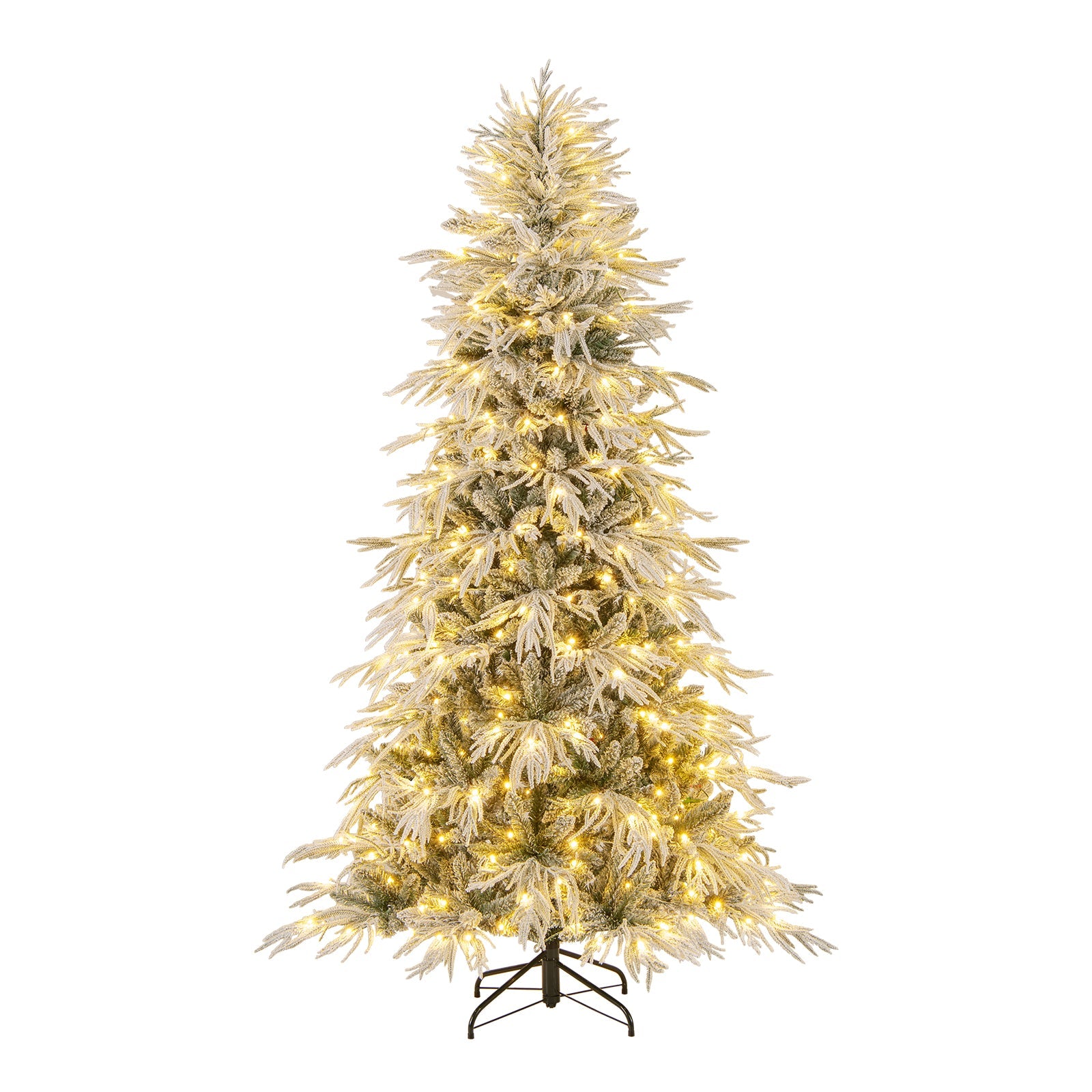 7 Feet Snow-flocked Artificial Christmas Tree Pre-lit Hinged Xmas Tree with Warm White LED Lights