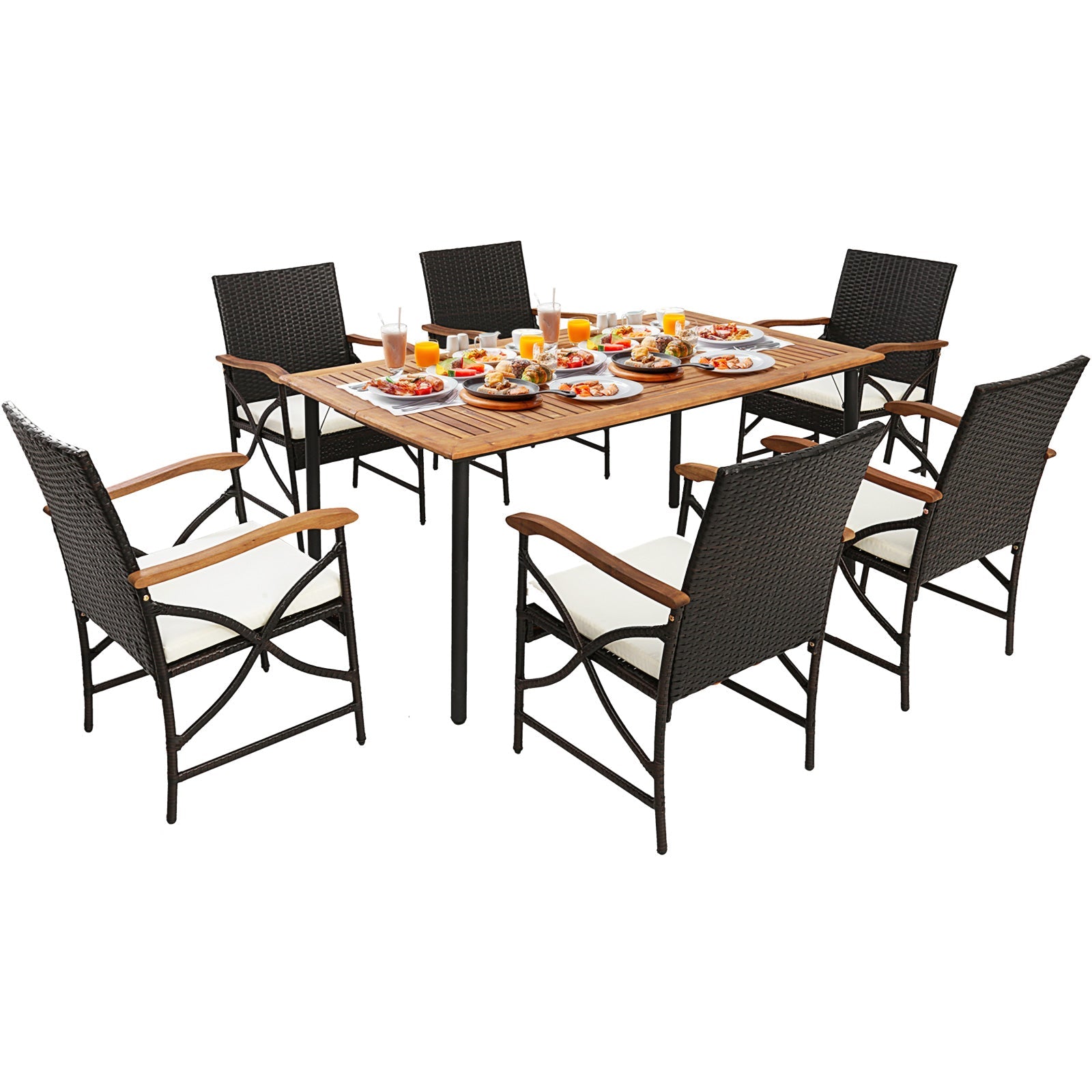 5/7-Piece Outdoor Dining Set with Acacia Wood Table