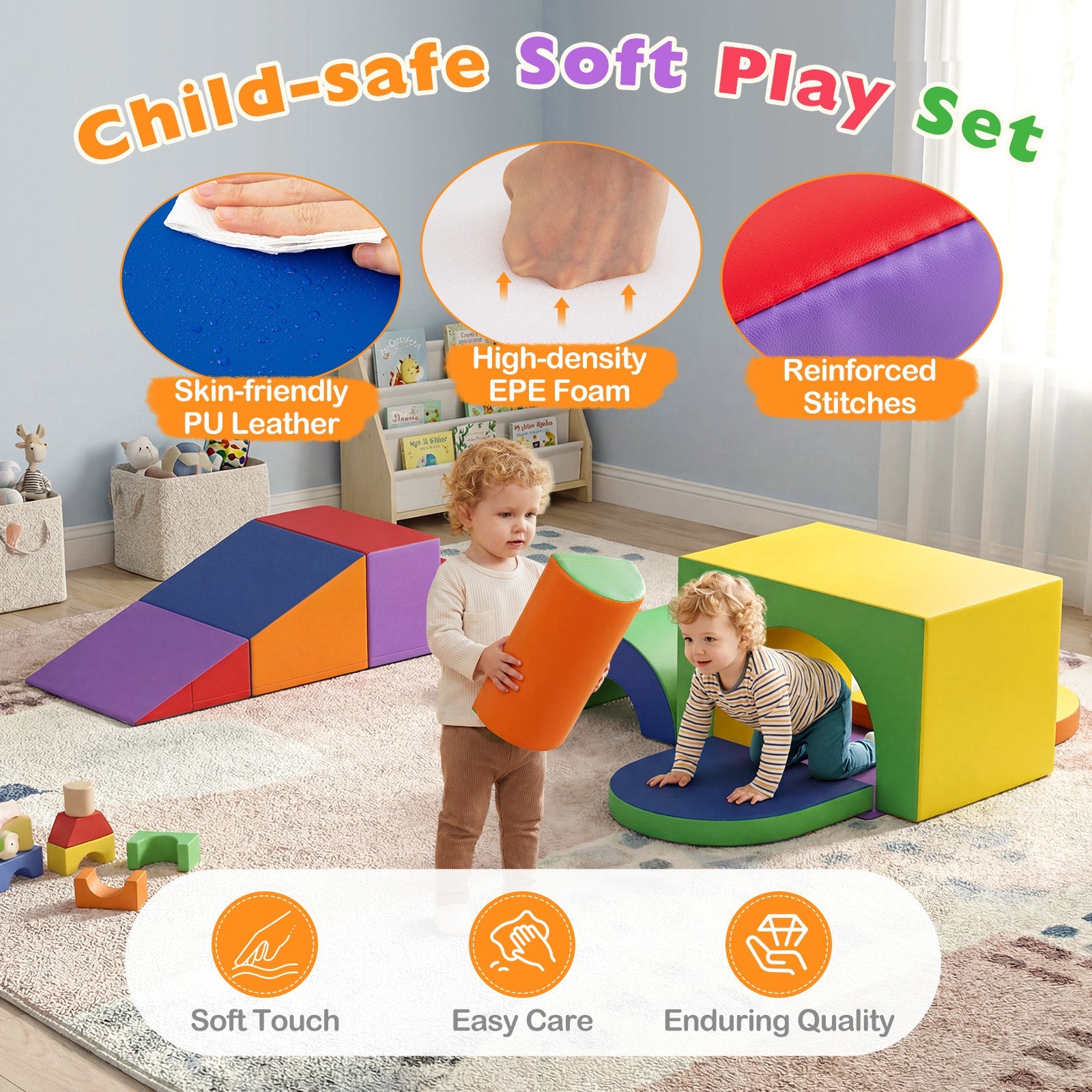 7-Piece Soft Foam Toddler Climbing Blocks Set PU Leather for 1+ Year Old