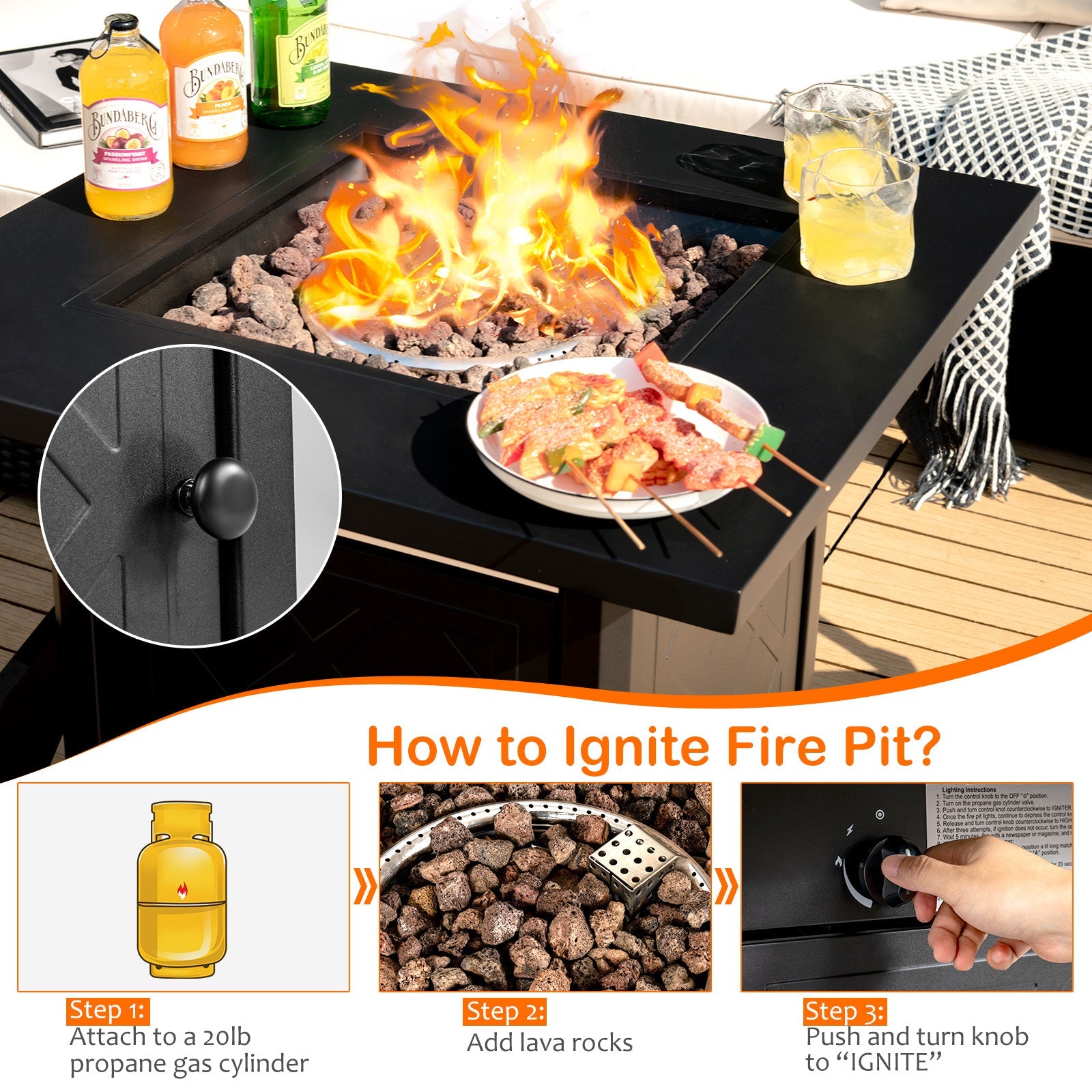 7 Pieces Patio Furniture Set with 28 Inches 50000 BTU Propane Gas Fire Pit Table