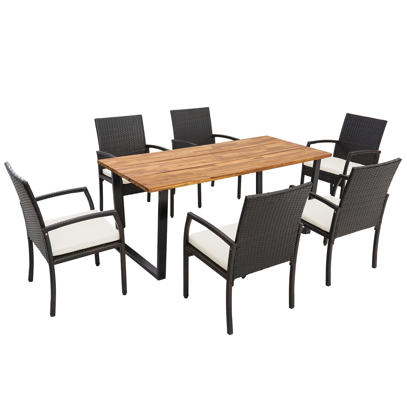7 Pieces Patio Rattan Dining Set with Umbrella Hole-L