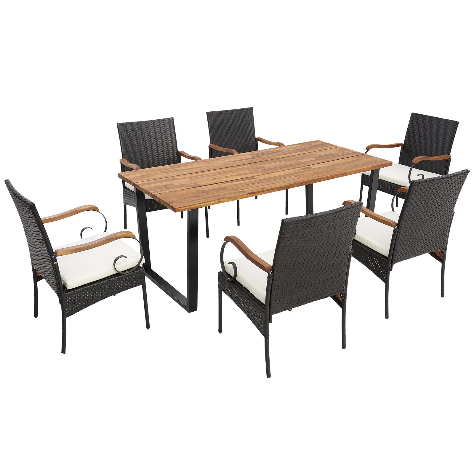 7 Pieces Patio Rattan Dining Set with Umbrella Hole-L