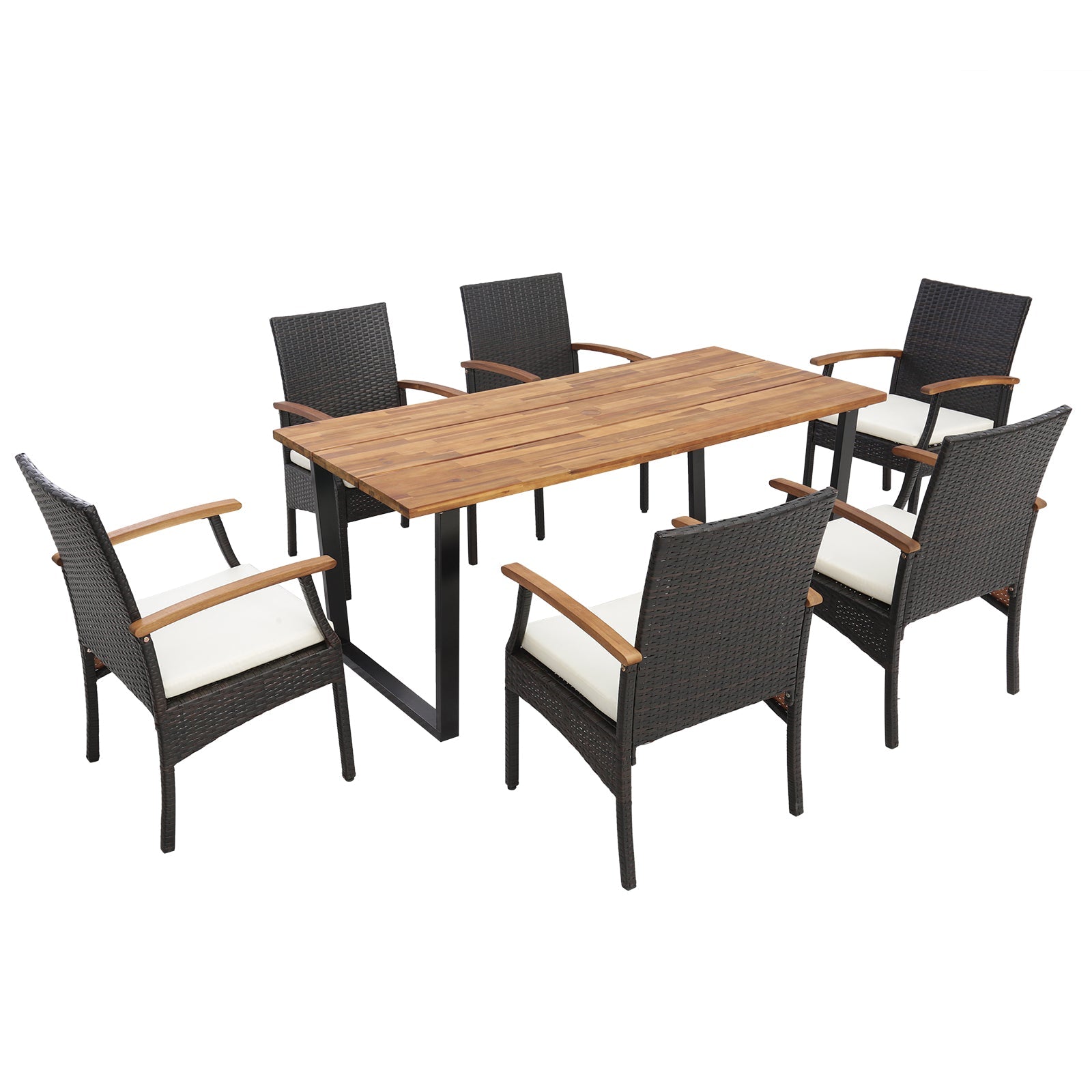 7 Pieces Patio Rattan Dining Set with Umbrella Hole-L