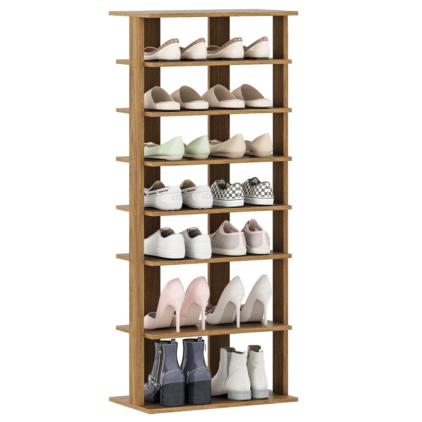 7-Tier Dual Shoe Rack Free Standing Shelves Storage Shelves Concise-Black