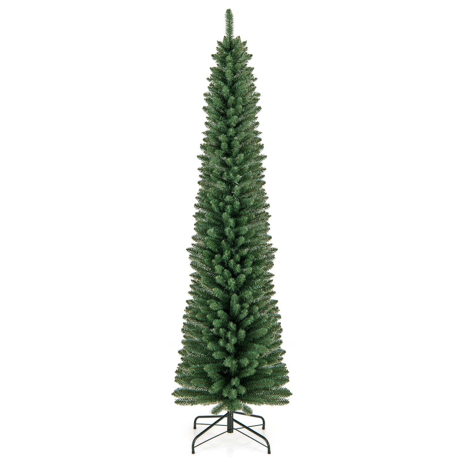 5/6/7/8 Feet Pencil Christmas Tree with 295/392/523/671 Memory Wire Branch Tips and Upgraded Metal Stand