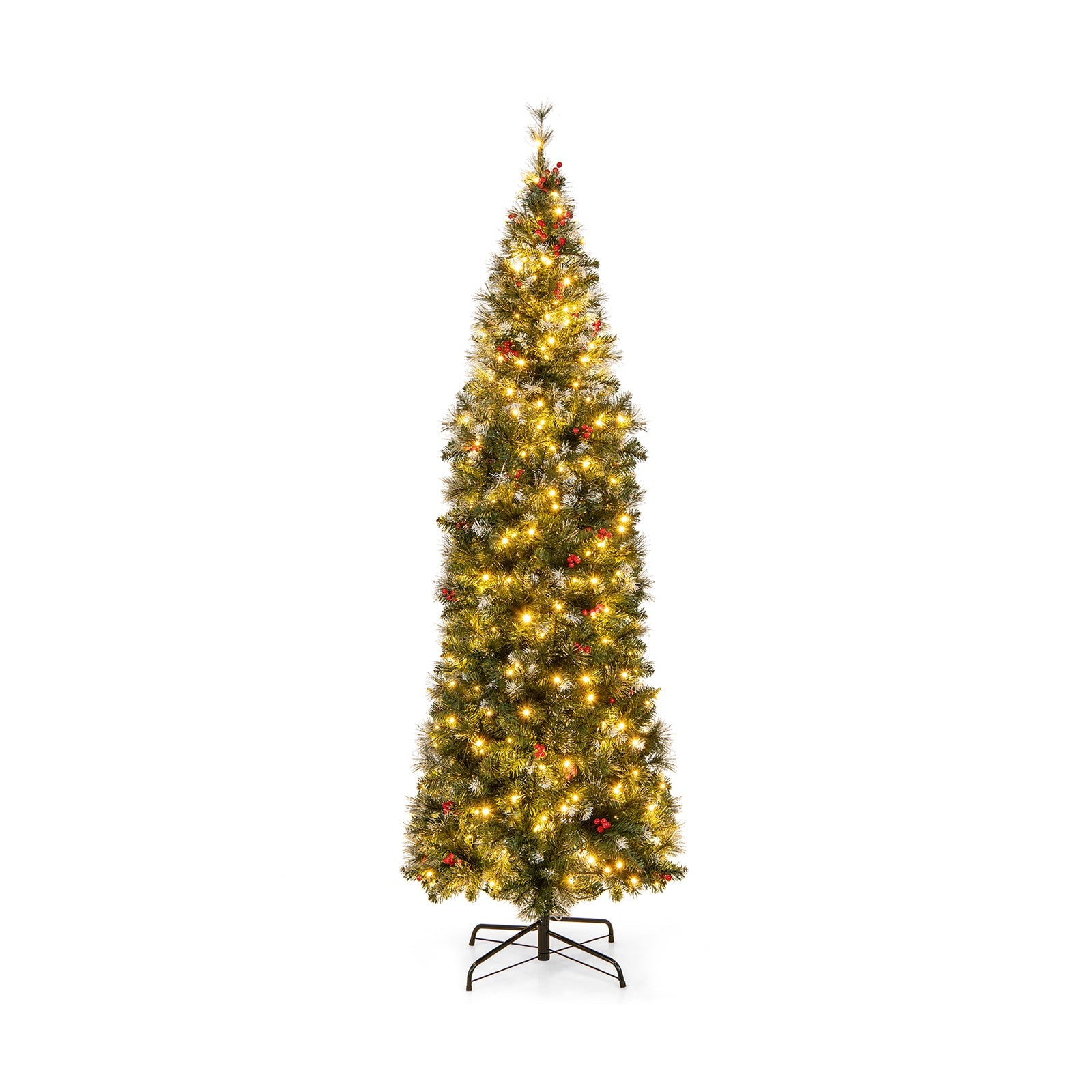5/6/7/8/9 FT Pre-Lit Artificial Hinged Slim Pencil Christmas Tree