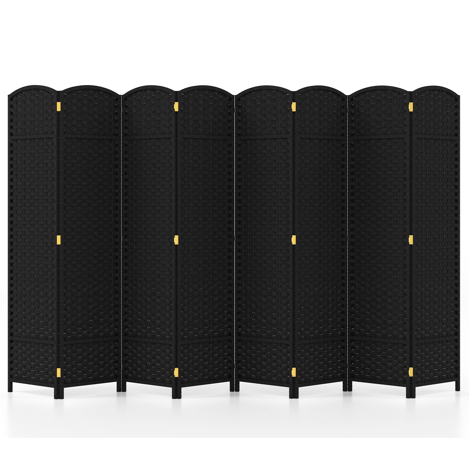 8-Panel Folding Room Divider with Hand-woven Texture and Wood Frame